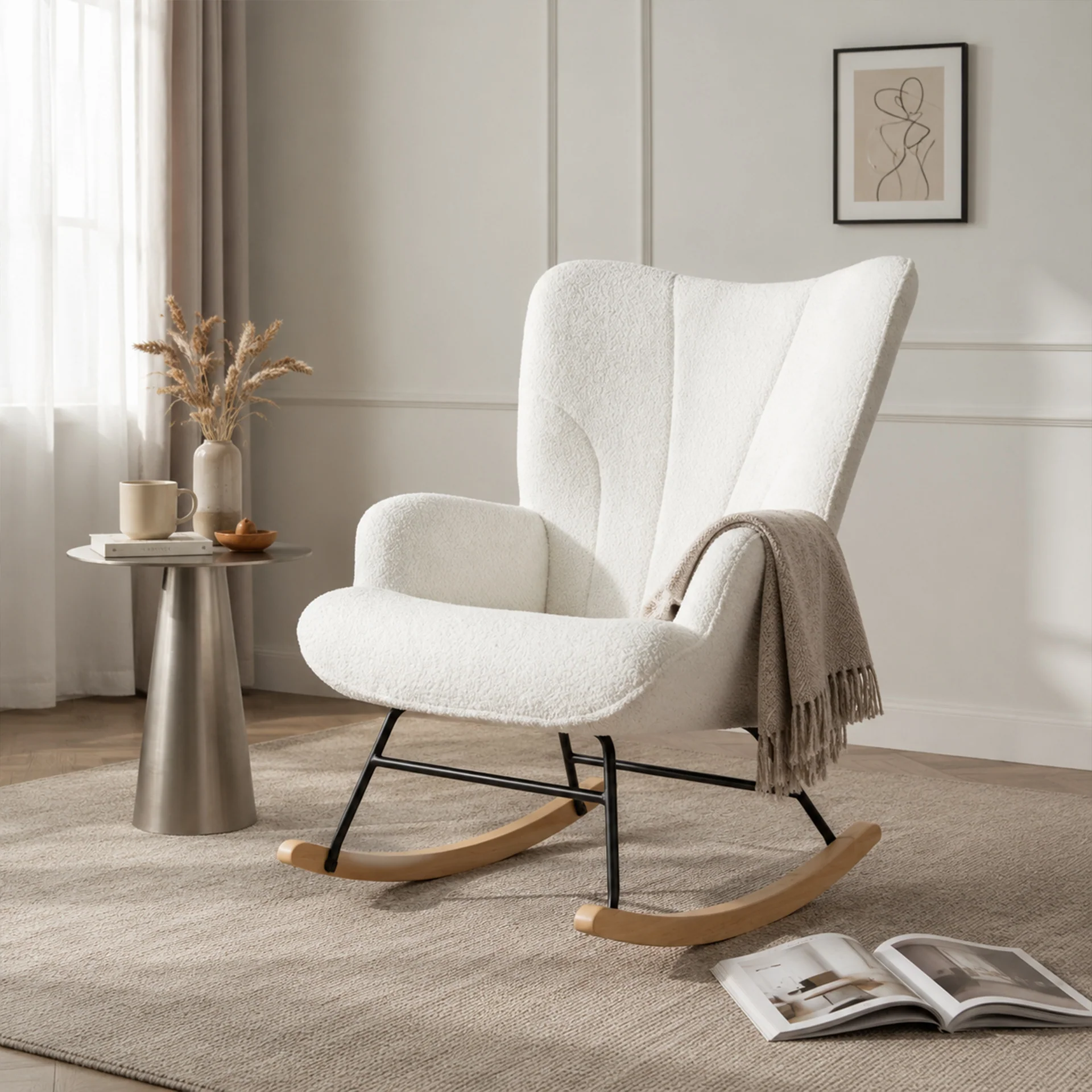 Liva Boucle Rocking Armchair - White - Image 3