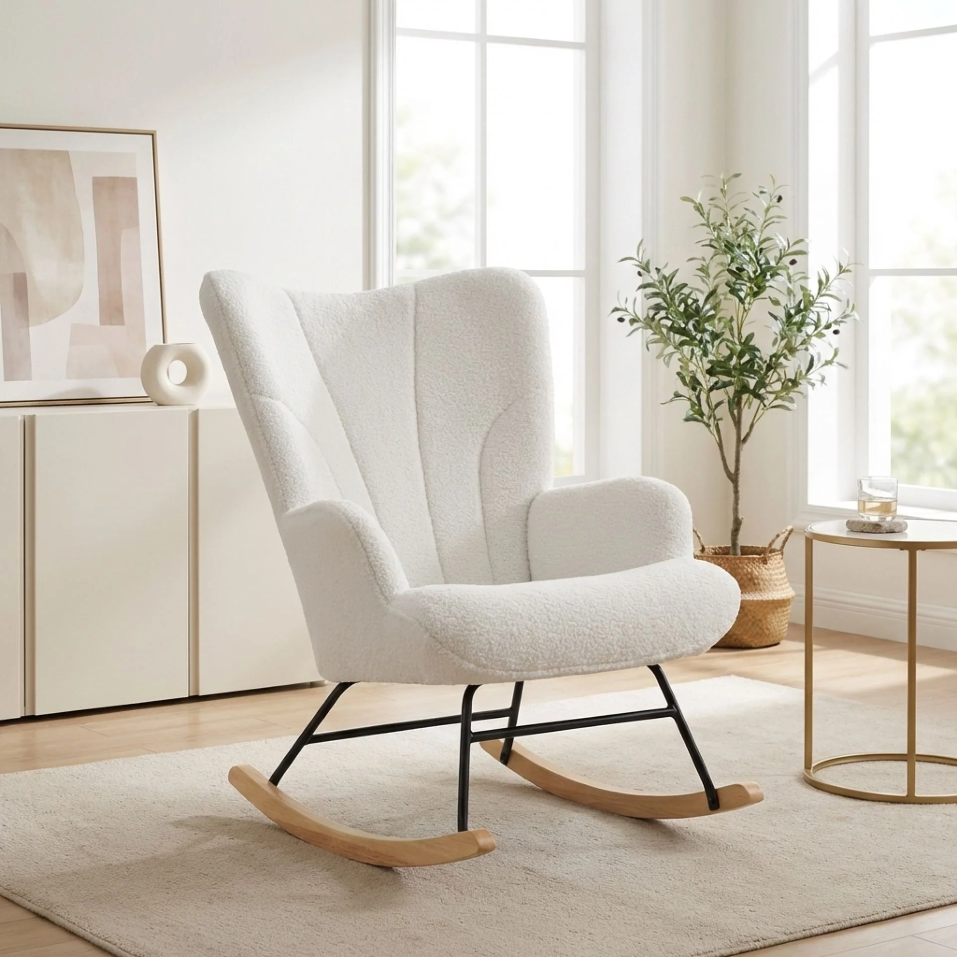 Liva Boucle Rocking Armchair - White - Image 5