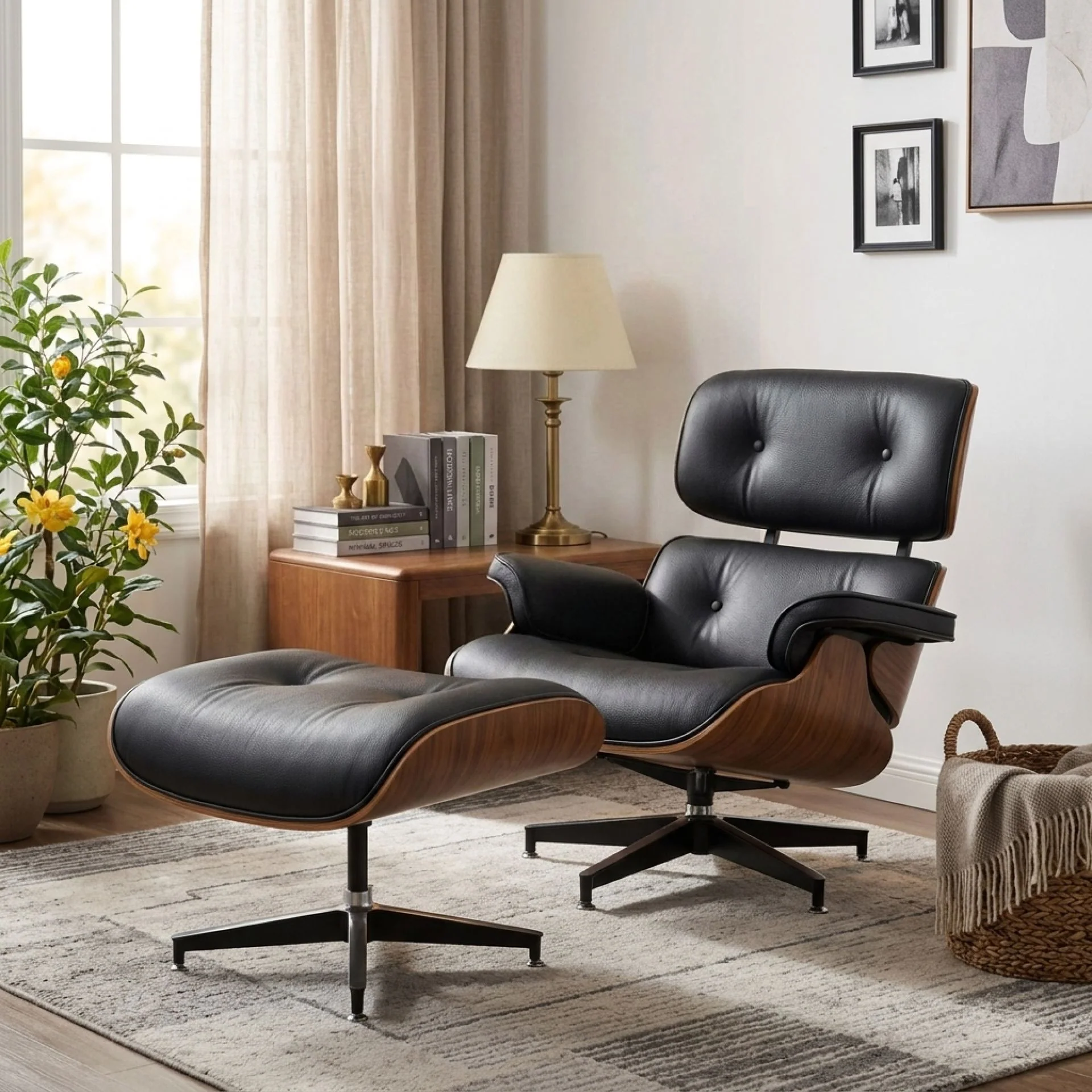 Veylo PU Armchair With Ottoman - Black & Walnut - Image 3