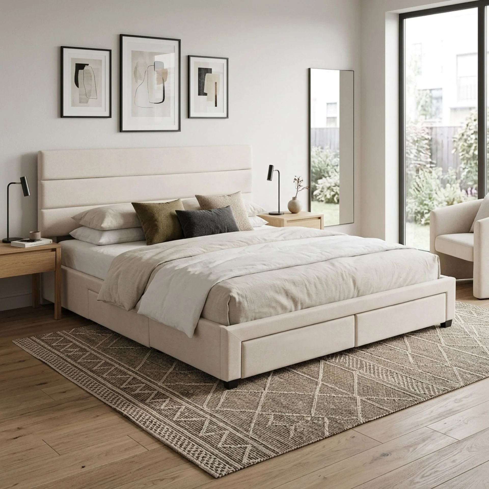 Arbor Super King Bed Frame with 4 Drawers - Beige
