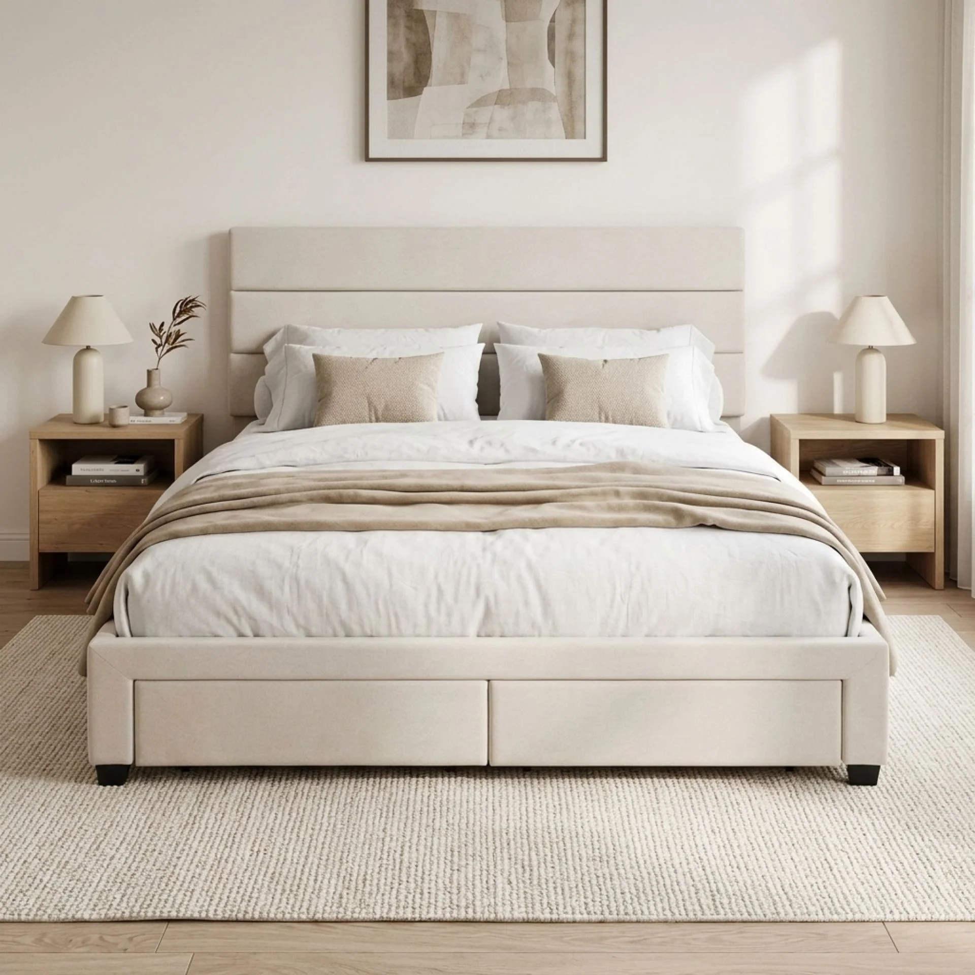 Arbor Super King Bed Frame with 4 Drawers - Beige - Image 6