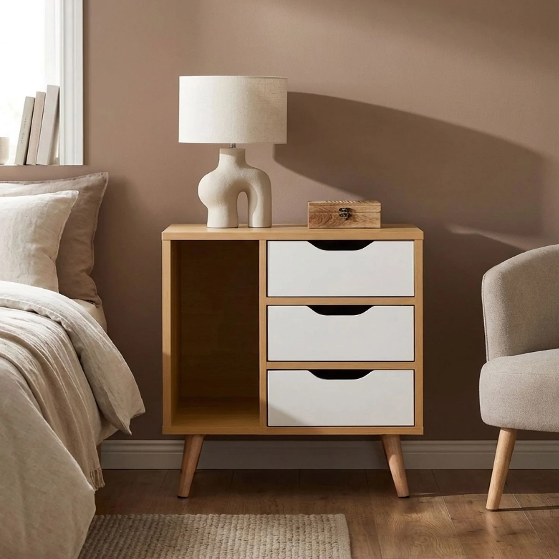 Luca Bedside Table - Maple + White