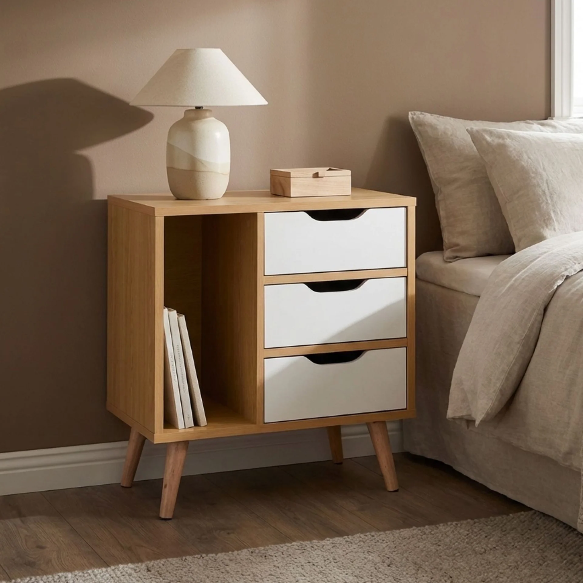 Luca Bedside Table - Maple + White - Image 2