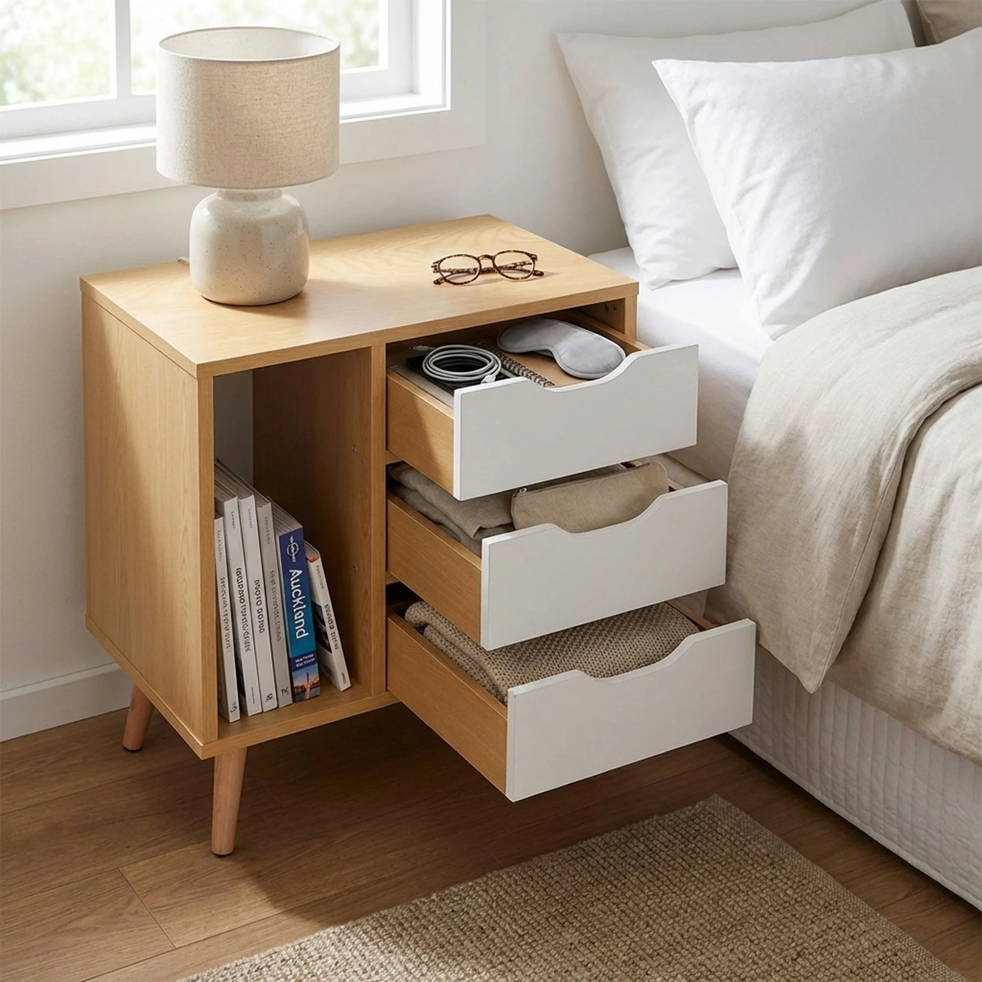 Luca Bedside Table - Maple + White - Image 3