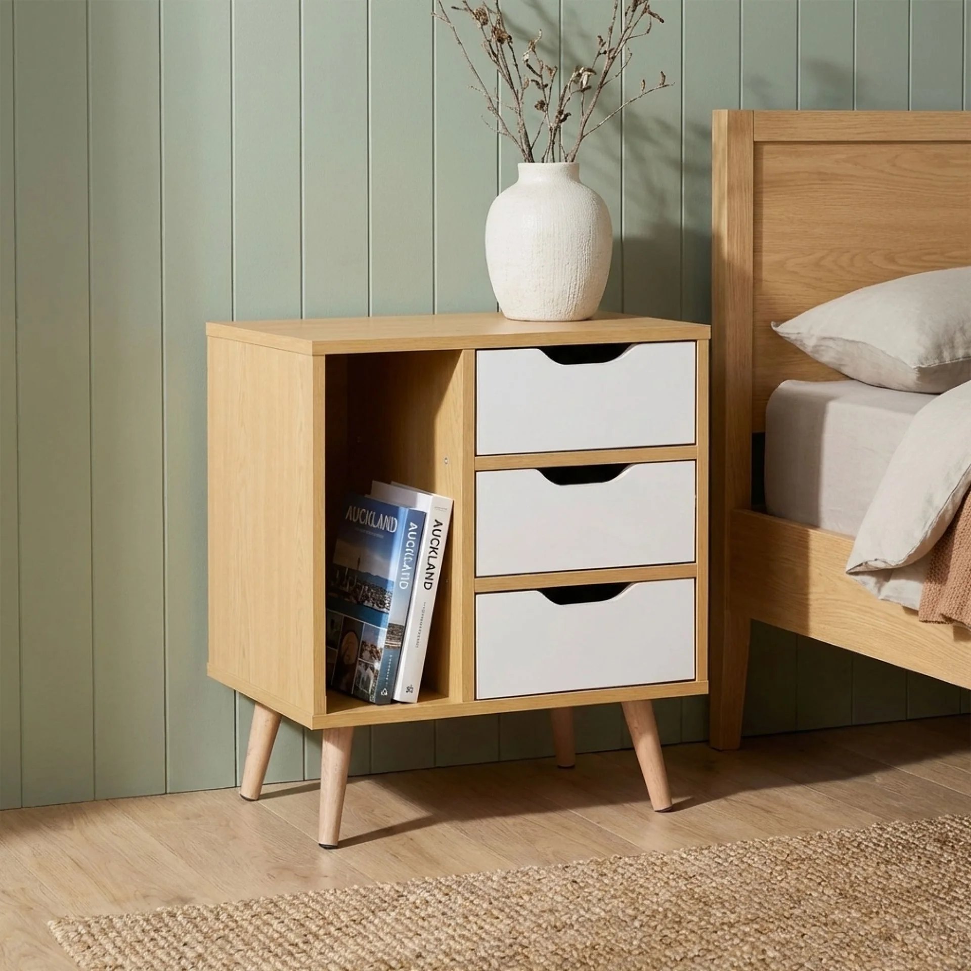 Luca Bedside Table - Maple + White - Image 4
