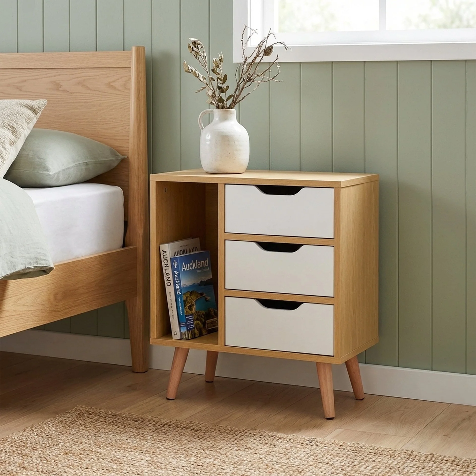 Luca Bedside Table - Maple + White - Image 5