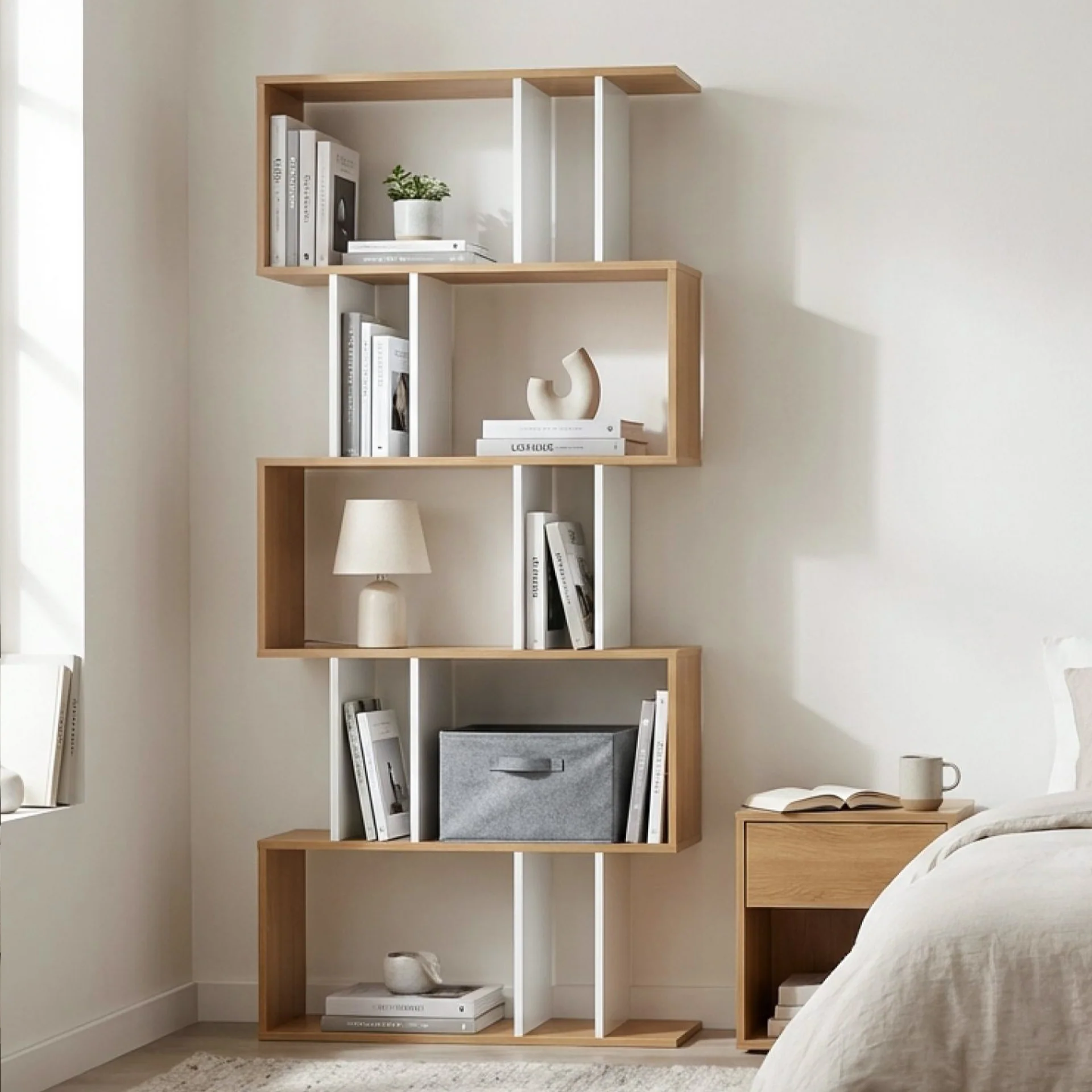 Lumo 5 Tier Bookshelf Display Shelf - Natural + White