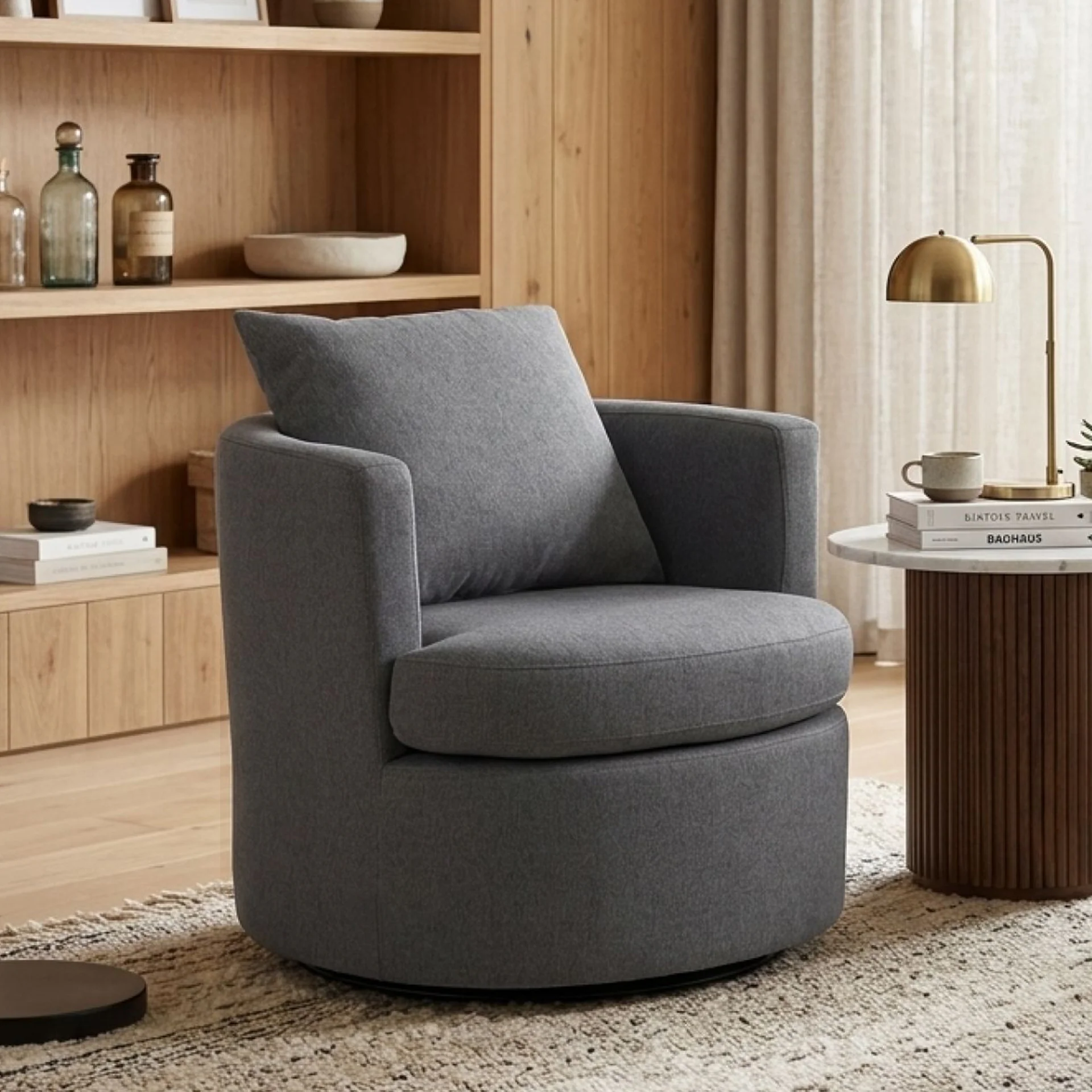 Luva Linen Swivel Armchair - Dark Grey - Image 3