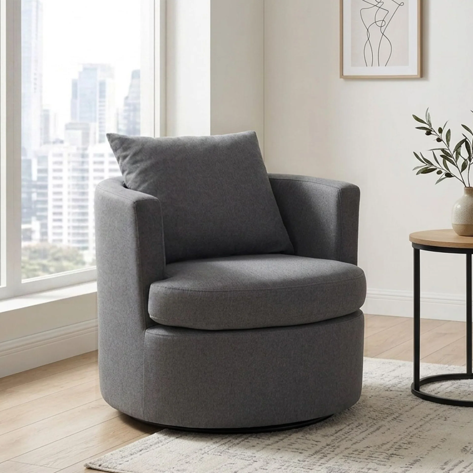 Luva Linen Swivel Armchair - Dark Grey - Image 5