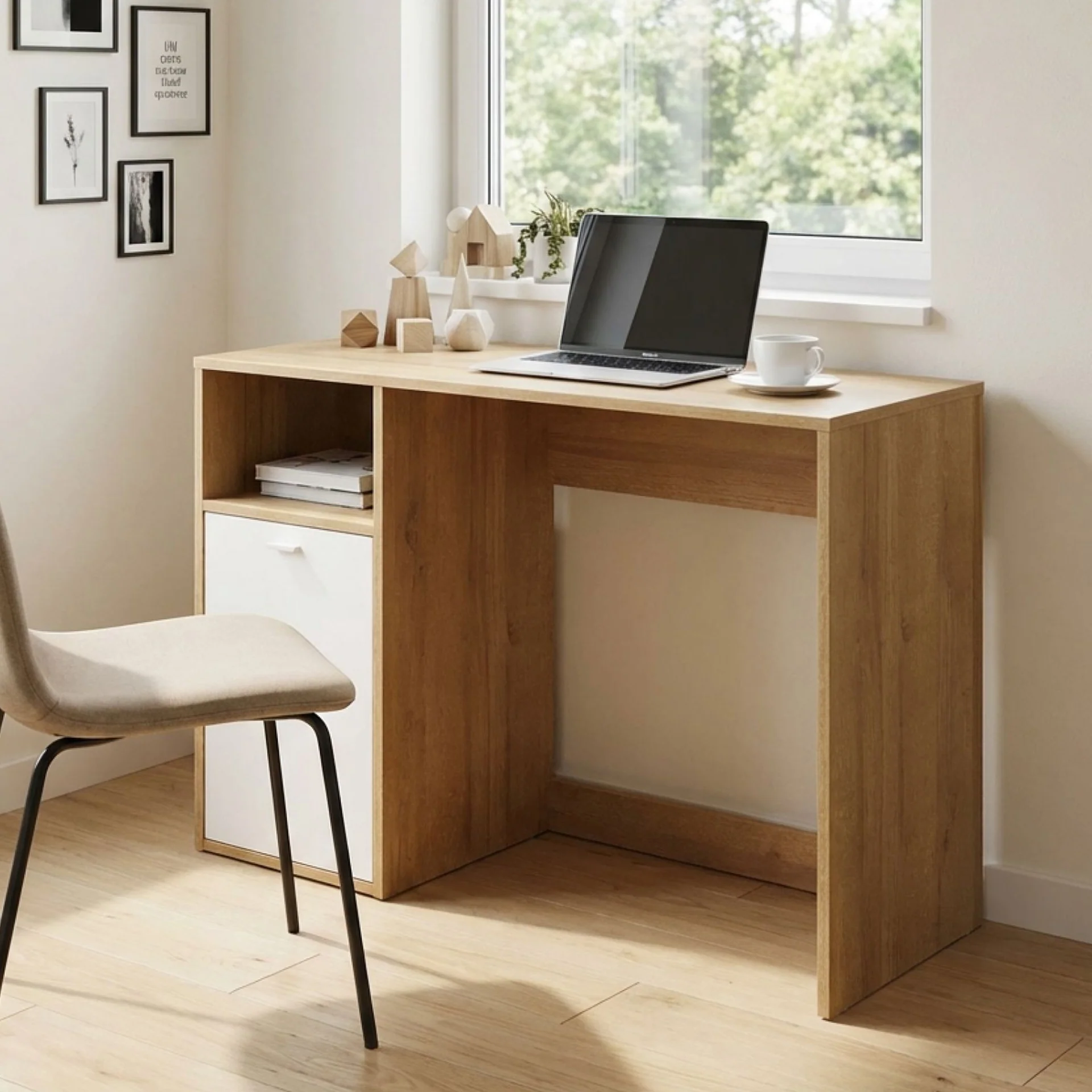 Makalu 100cm Computer Study Desk with Cabinet - Oak