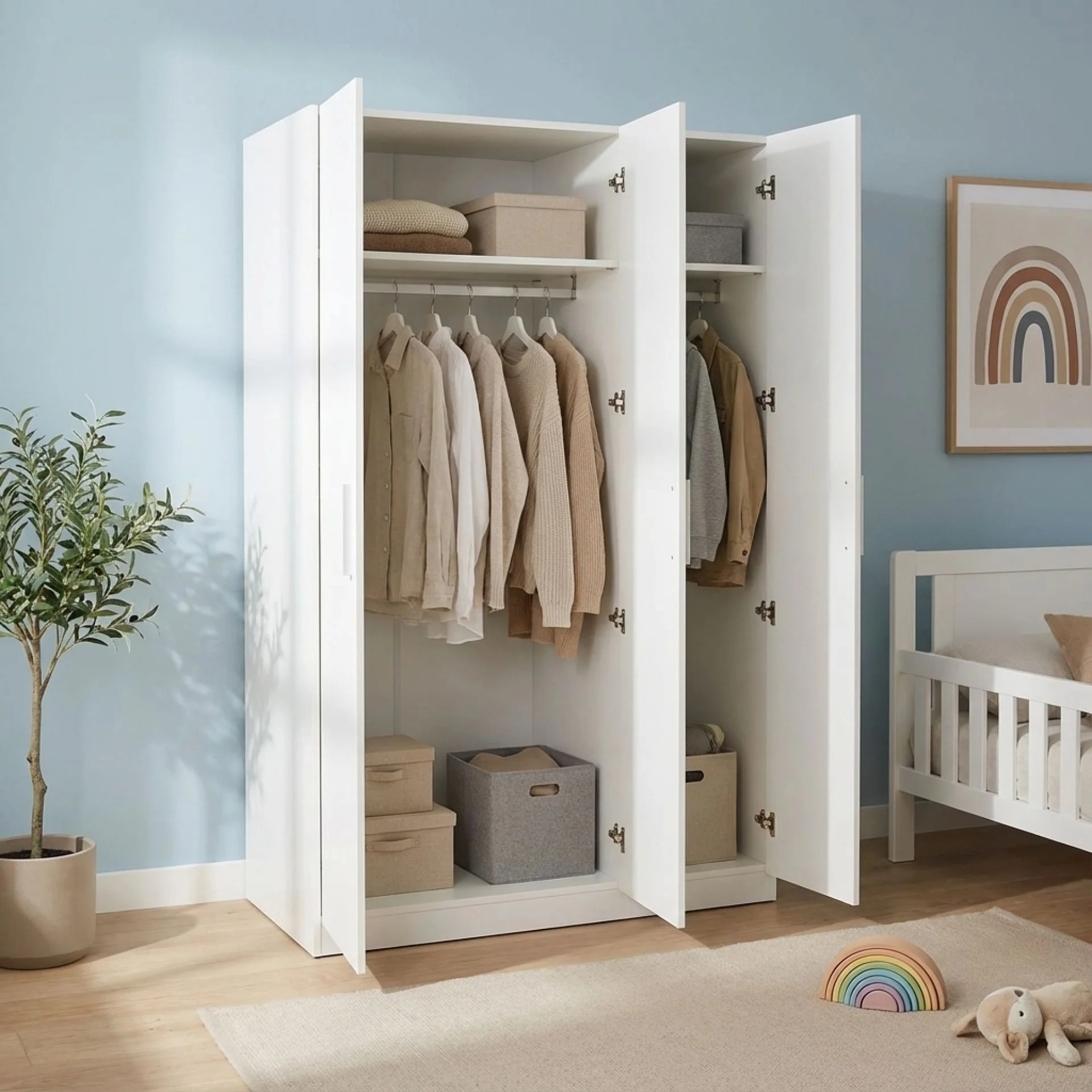 Makalu Wardrobe 3 Door Storage Shelves - White - Image 2