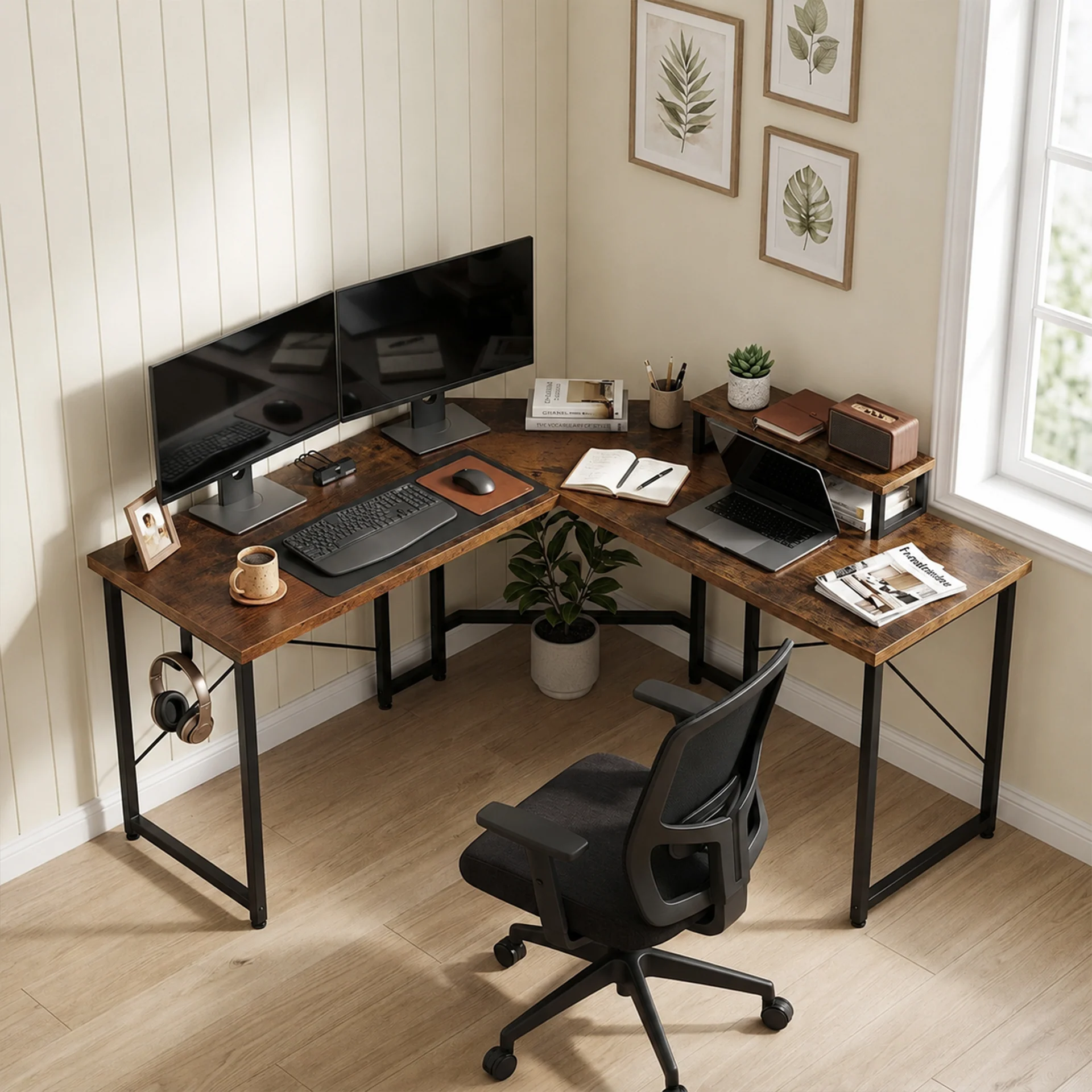 Marcus Gaming Corner Desk - Rustic Brown