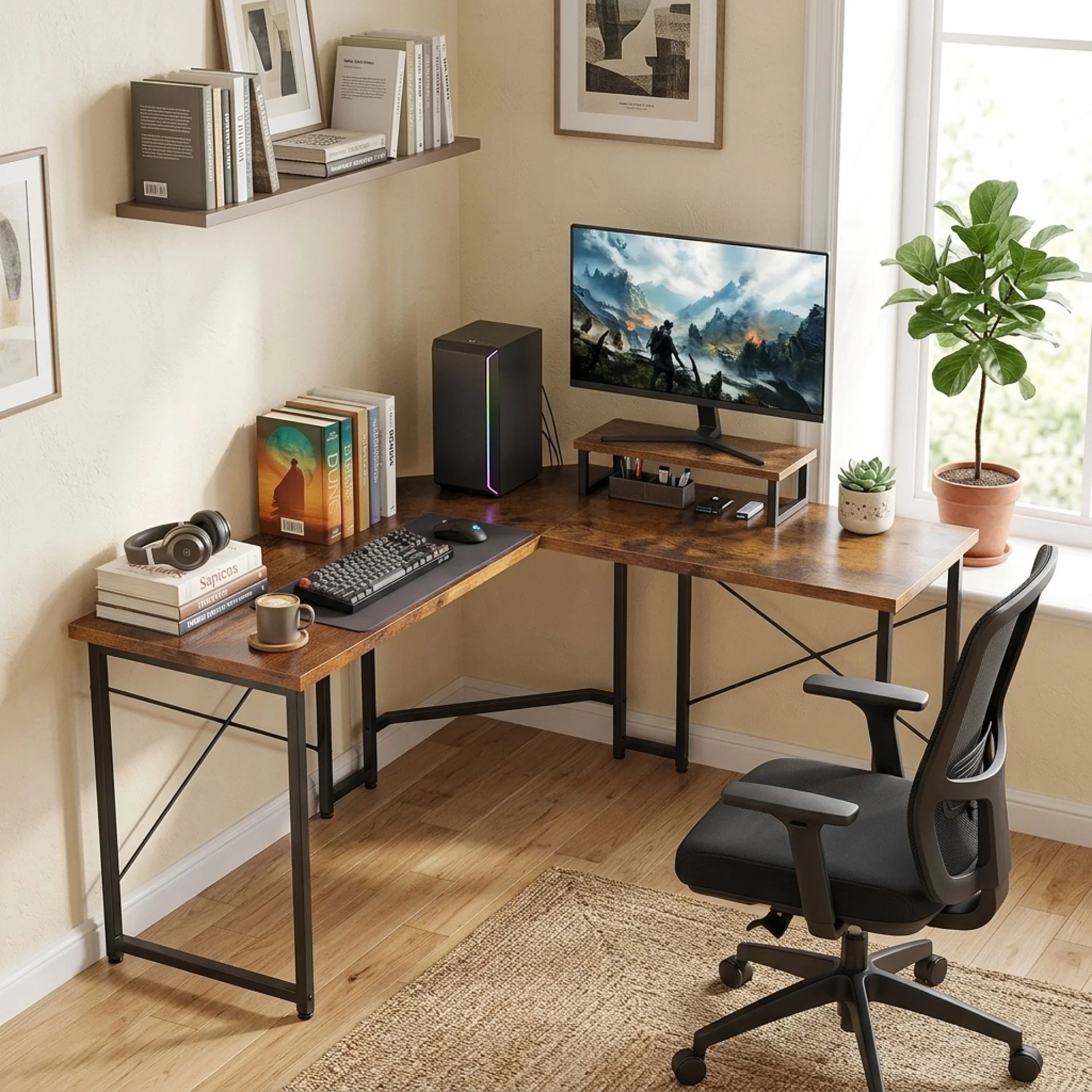 Marcus Gaming Corner Desk - Rustic Brown - Image 4