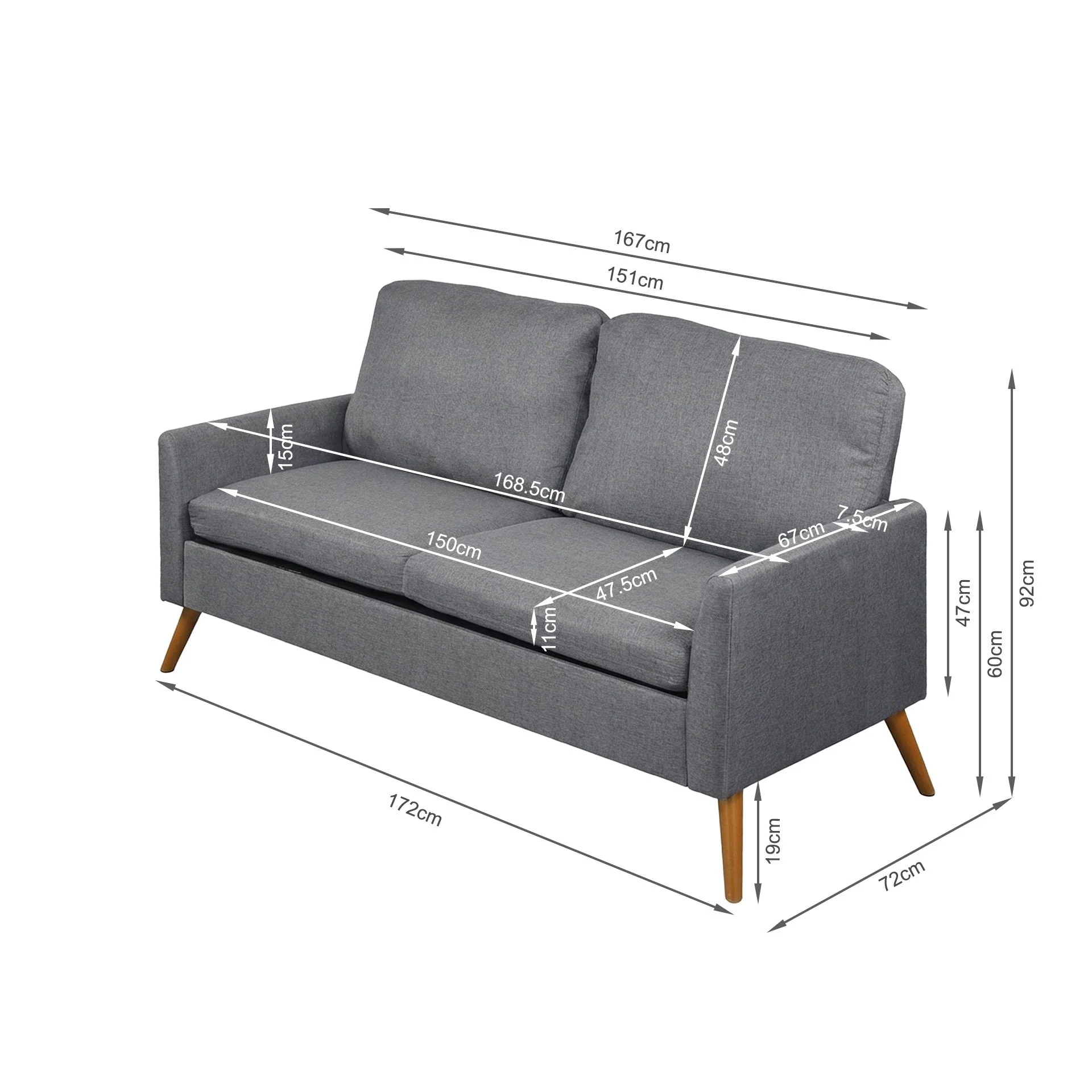 Marine 3 Seater Sofa - Dark Grey - Image 17