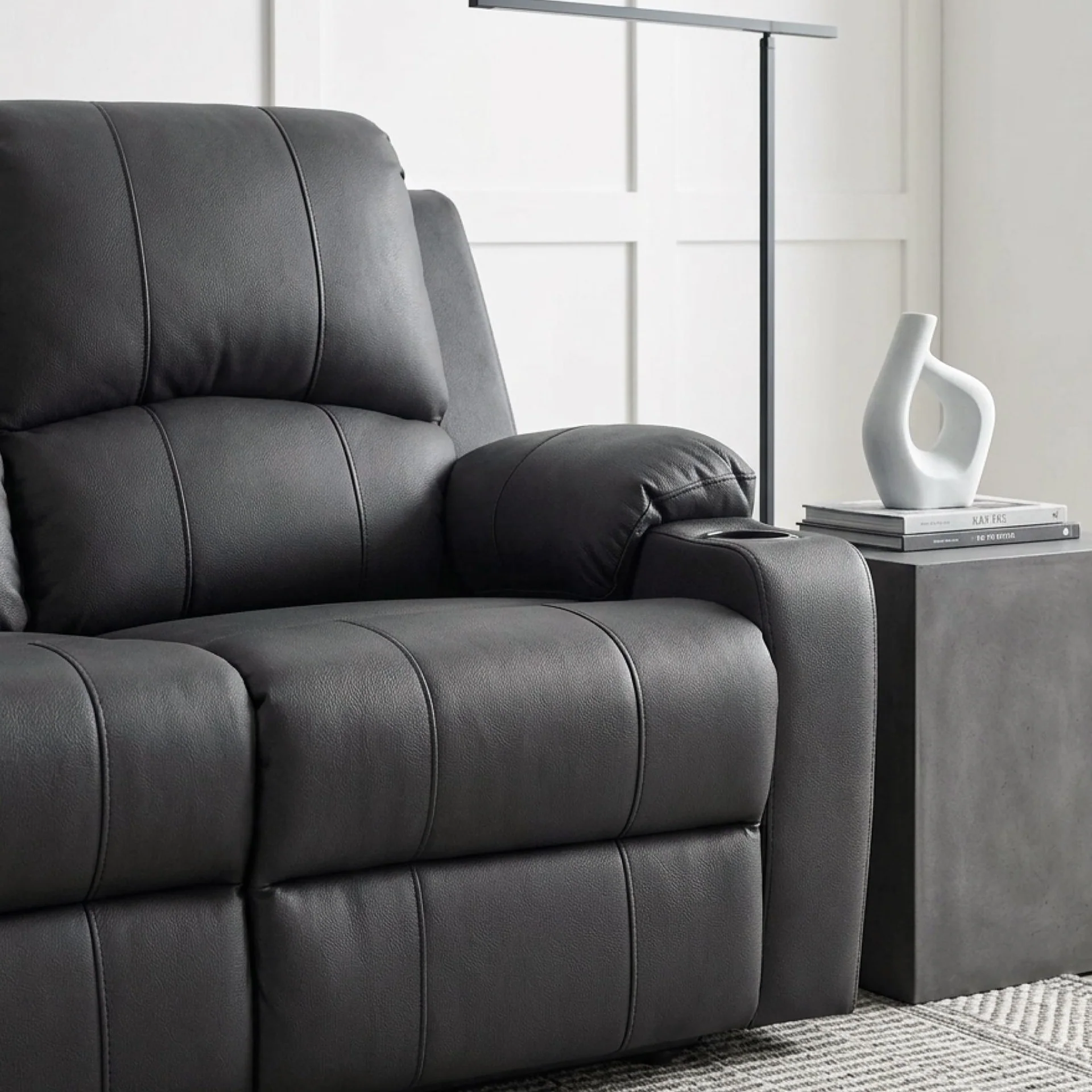 Marton Manual 3 Seater Recliner Sofa - Black - Image 8