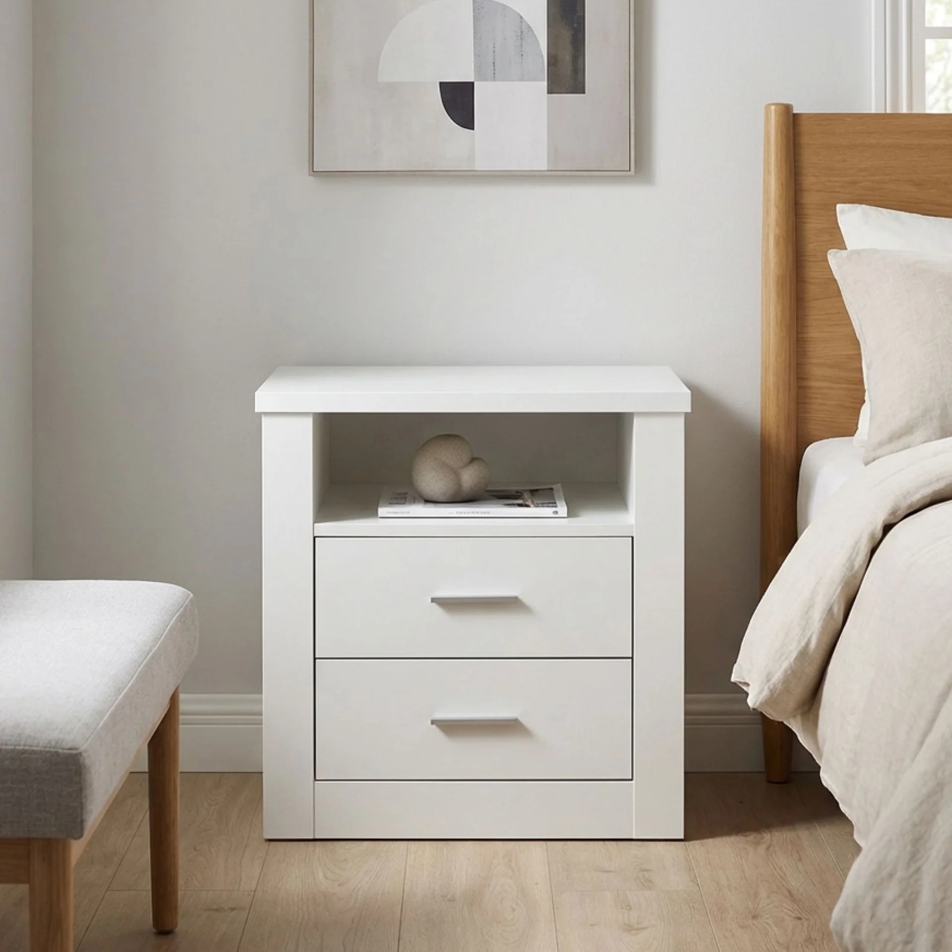 Mateo Wooden Bedside Table - White - Image 3