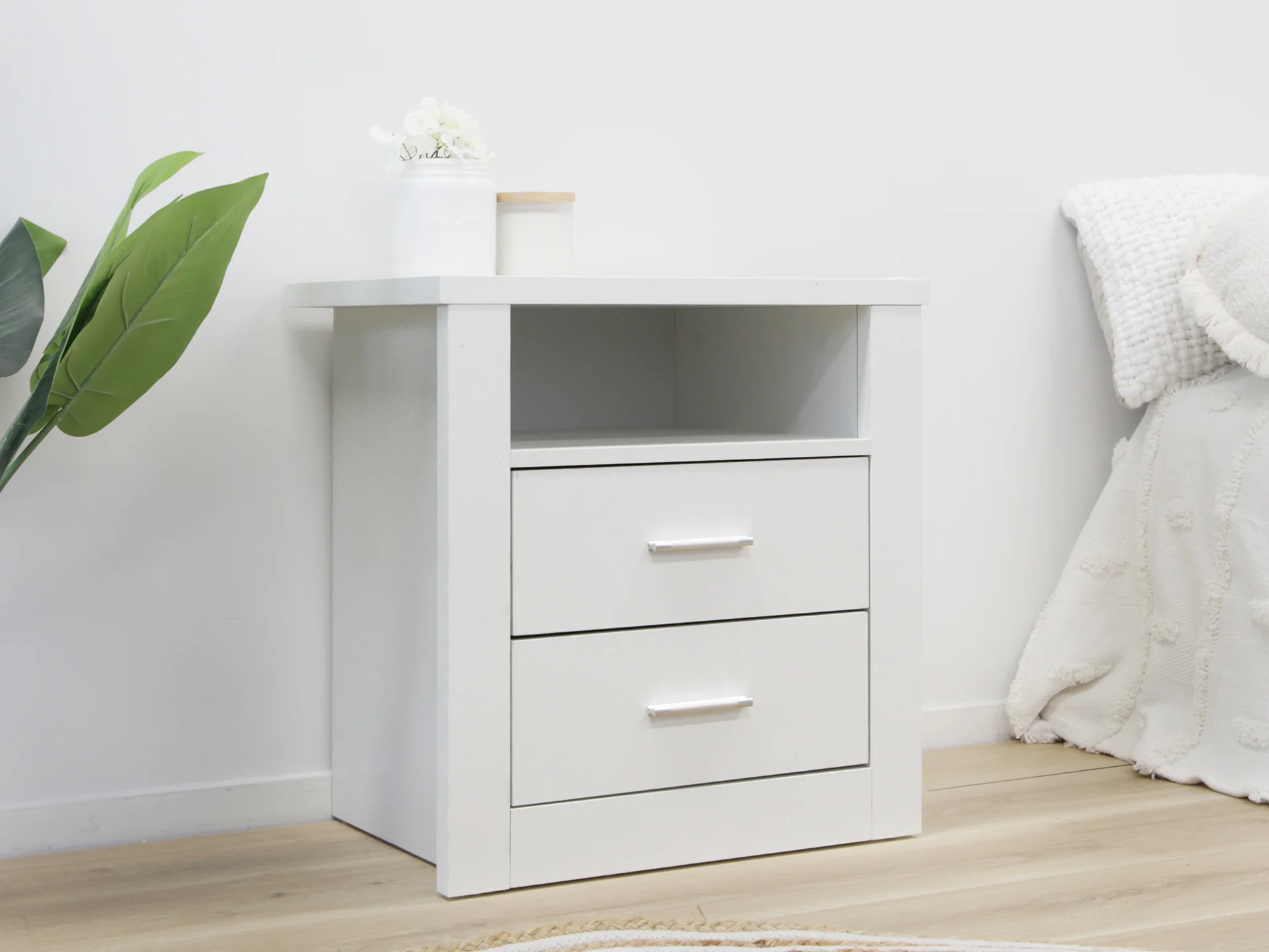 Mateo Wooden Bedside Table with 2 Drawer - White - Image 3