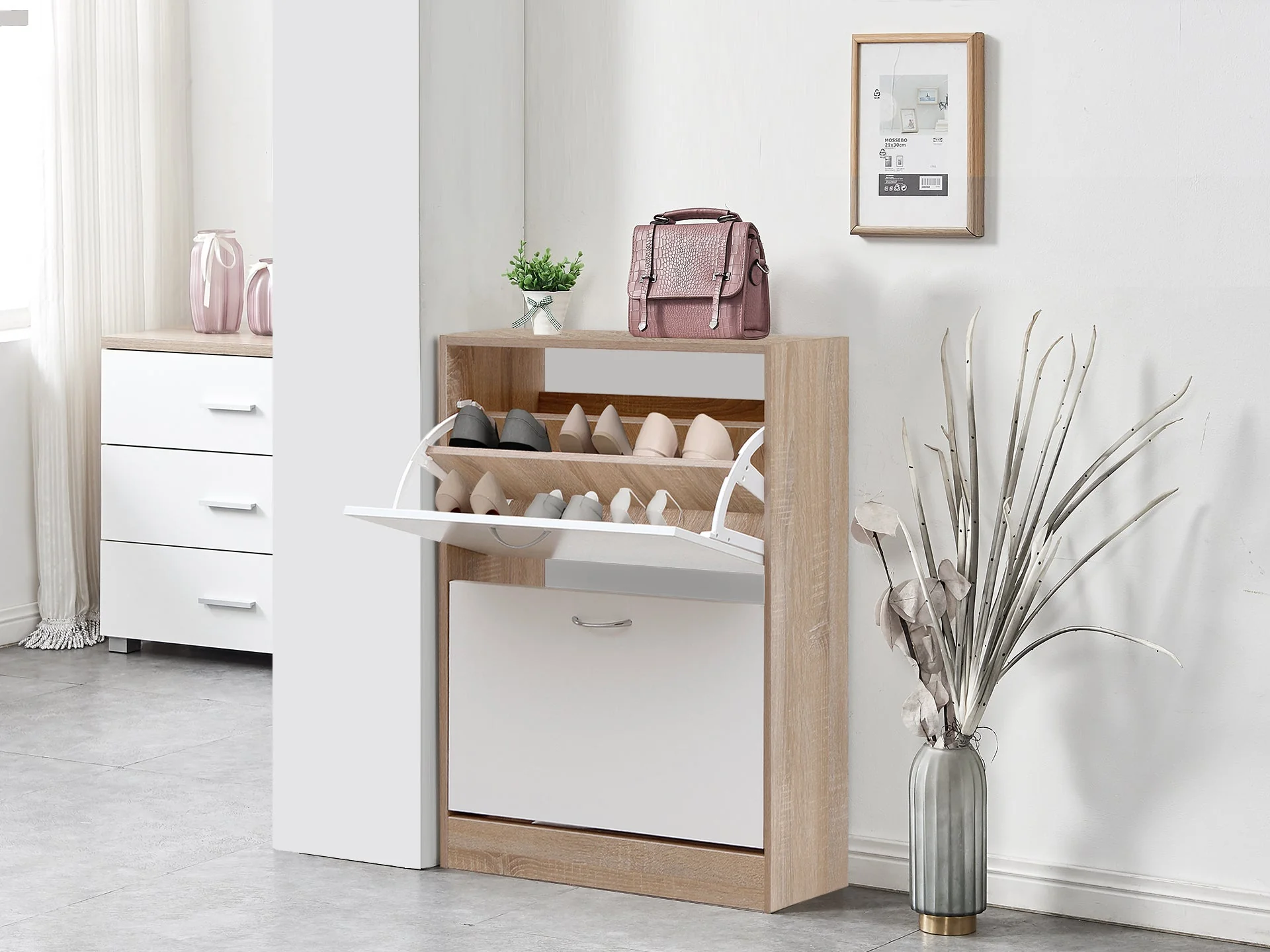 Matilda 2 Drawer Shoe Cabinet Storage - Oak