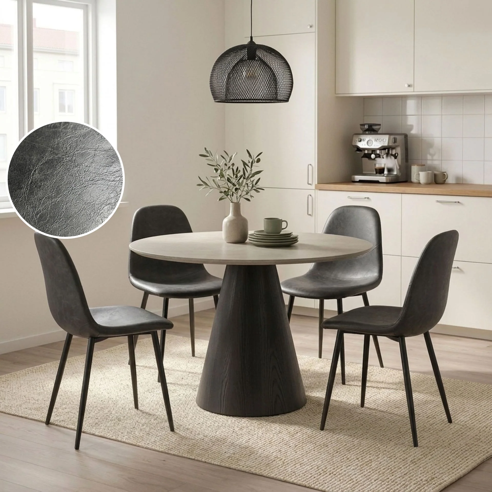 Matthew PU Leather Dining Chair - Set of 4 - Grey - Image 2