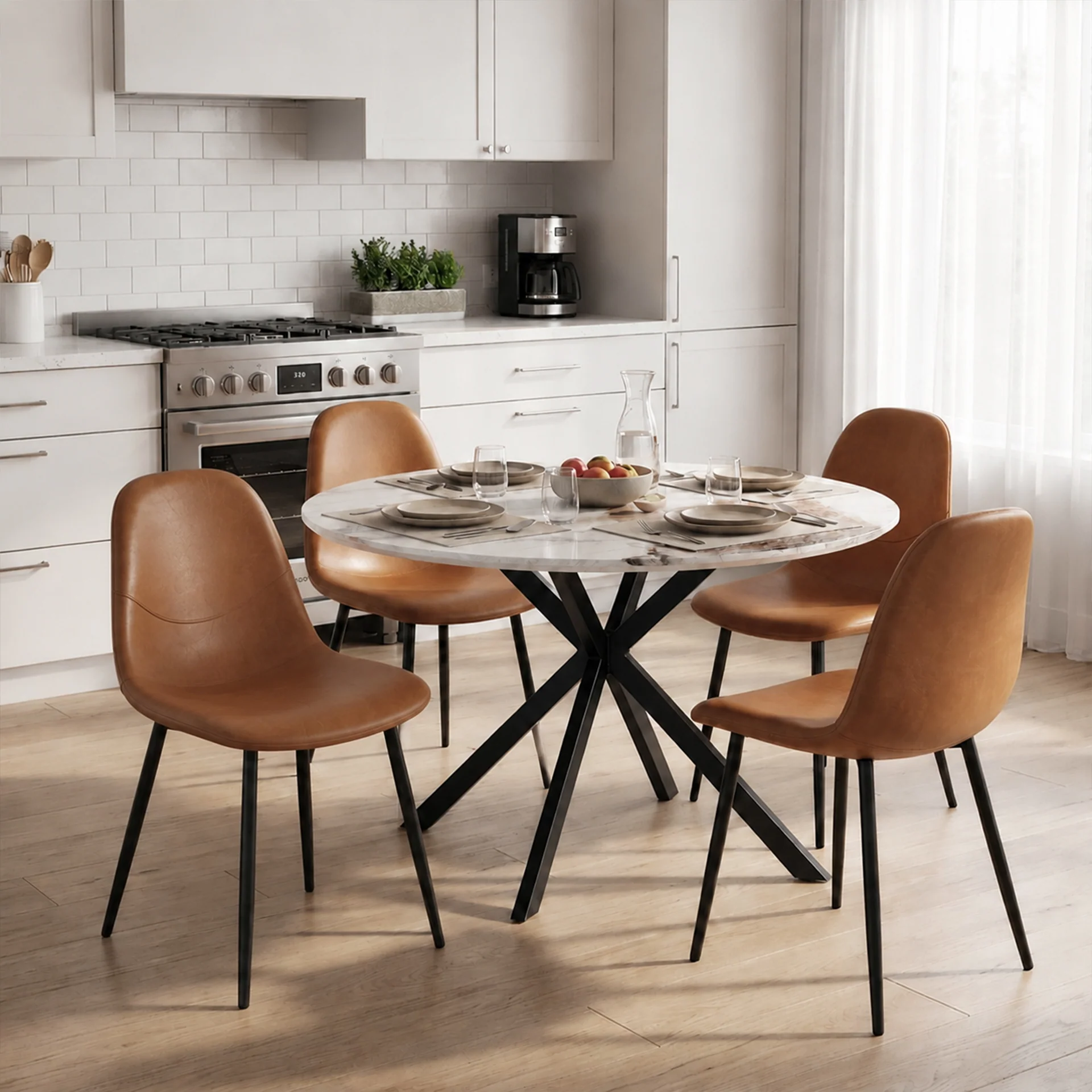 Matthew PU Leather Dining Chair - Set of 4 - Orange - Image 3