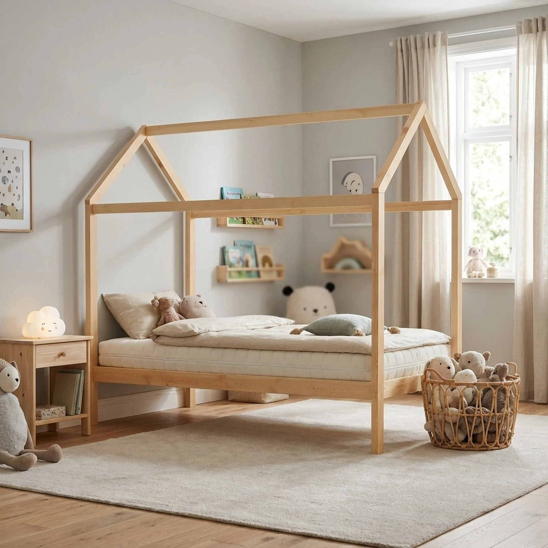 Mayon Single Wooden House Bed Frame - Oak - Image 3