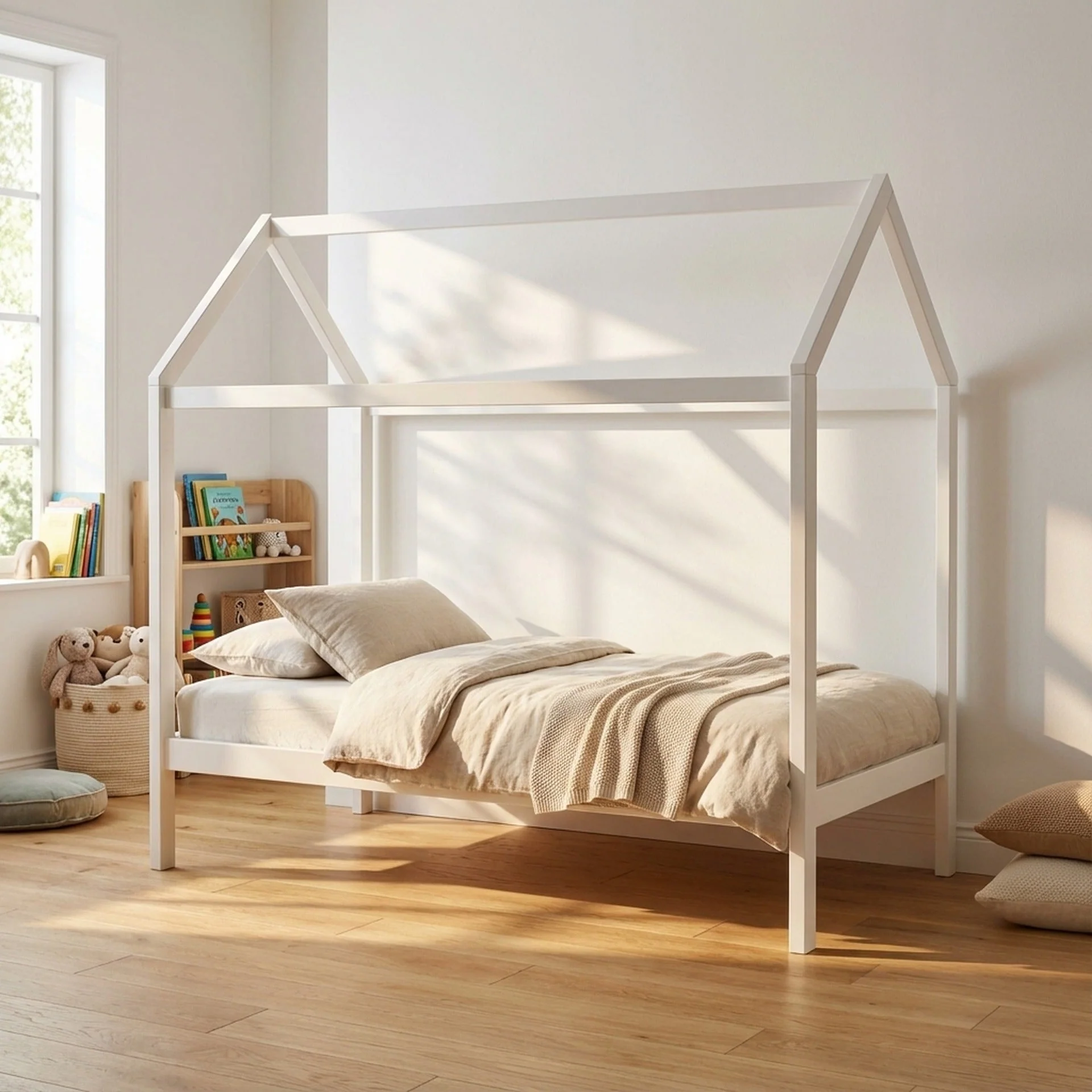 Mayon Single Wooden House Bed Frame - White - Image 3
