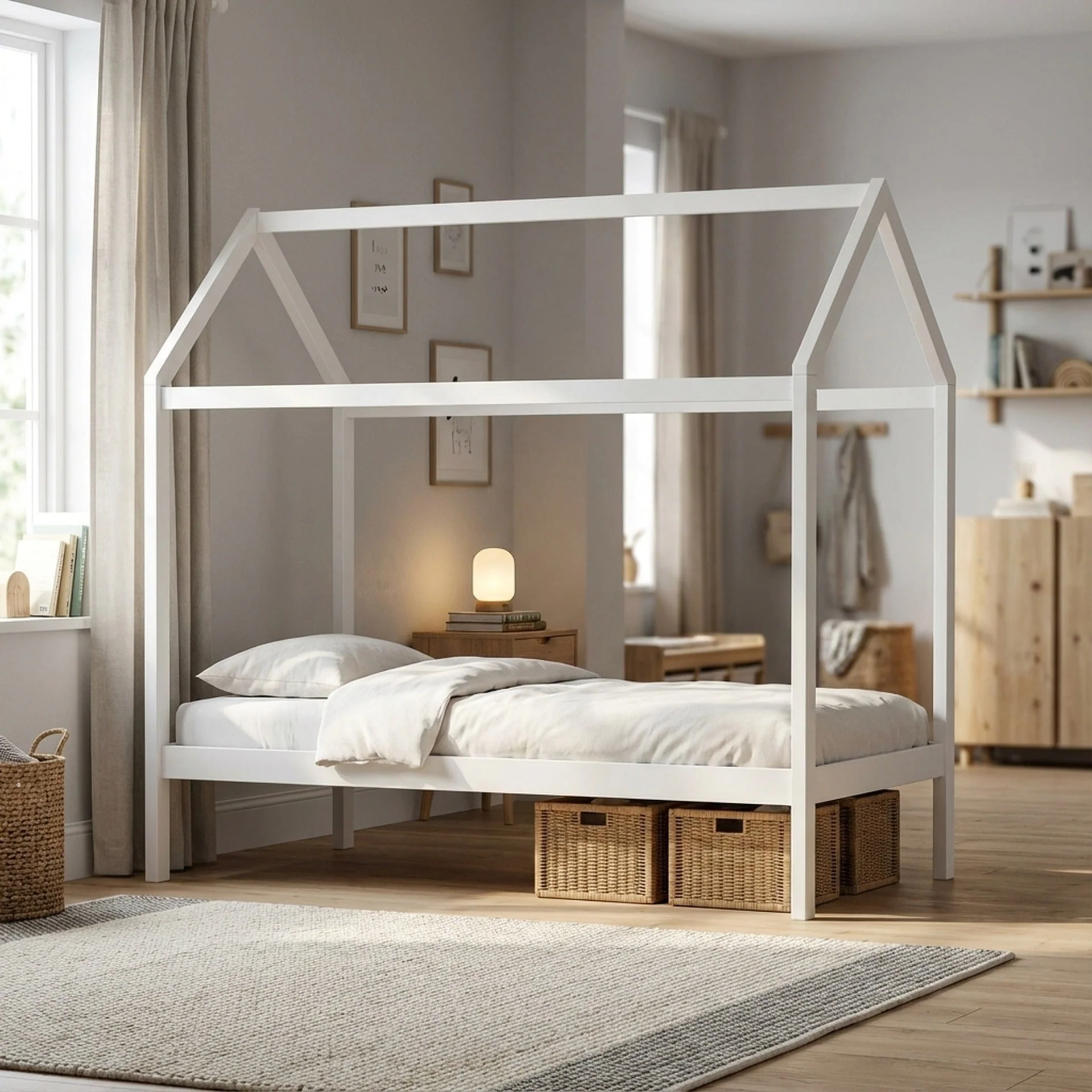 Mayon Single Wooden House Bed Frame - White - Image 4