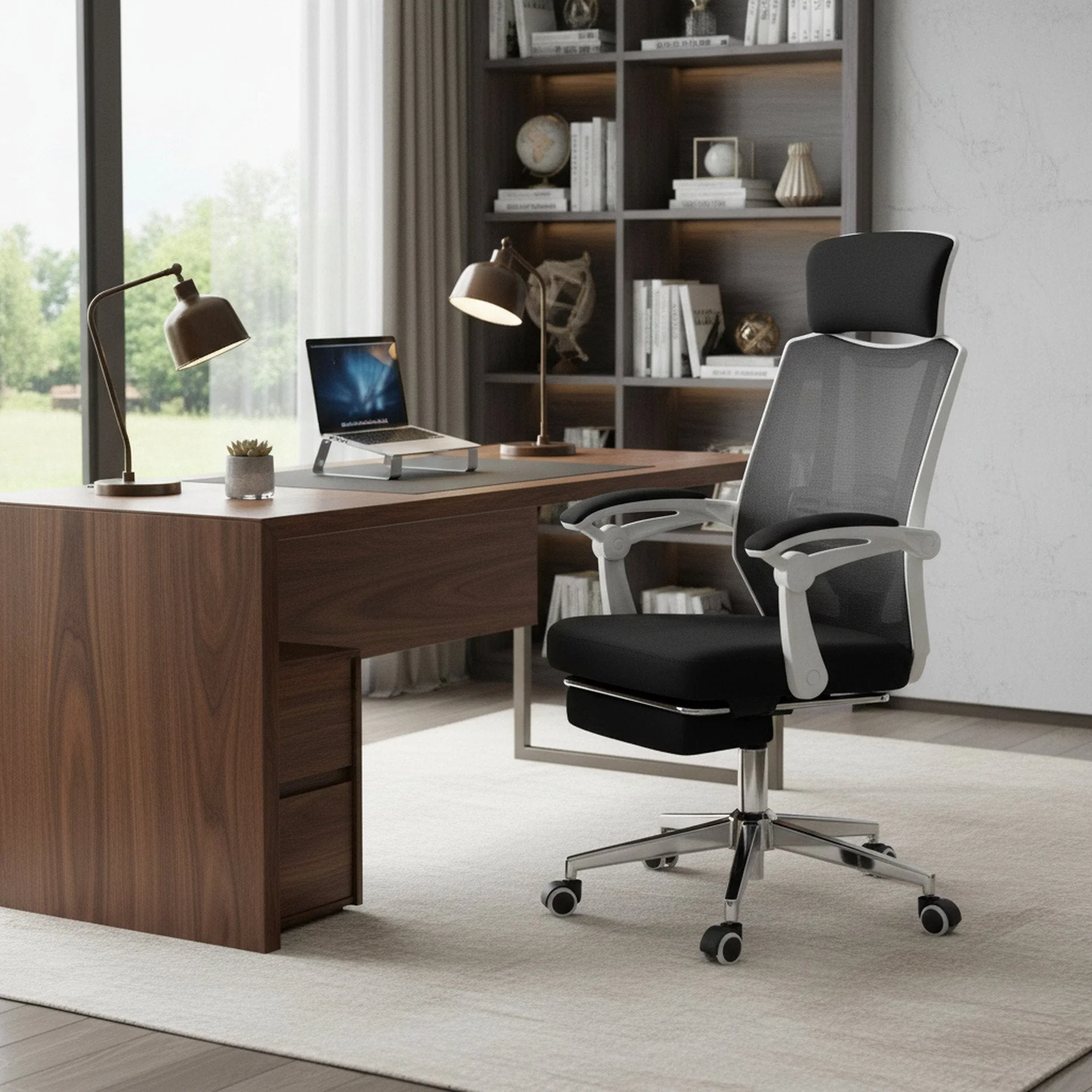 Melissa Office Chair with Footrest - Black + White - Image 2