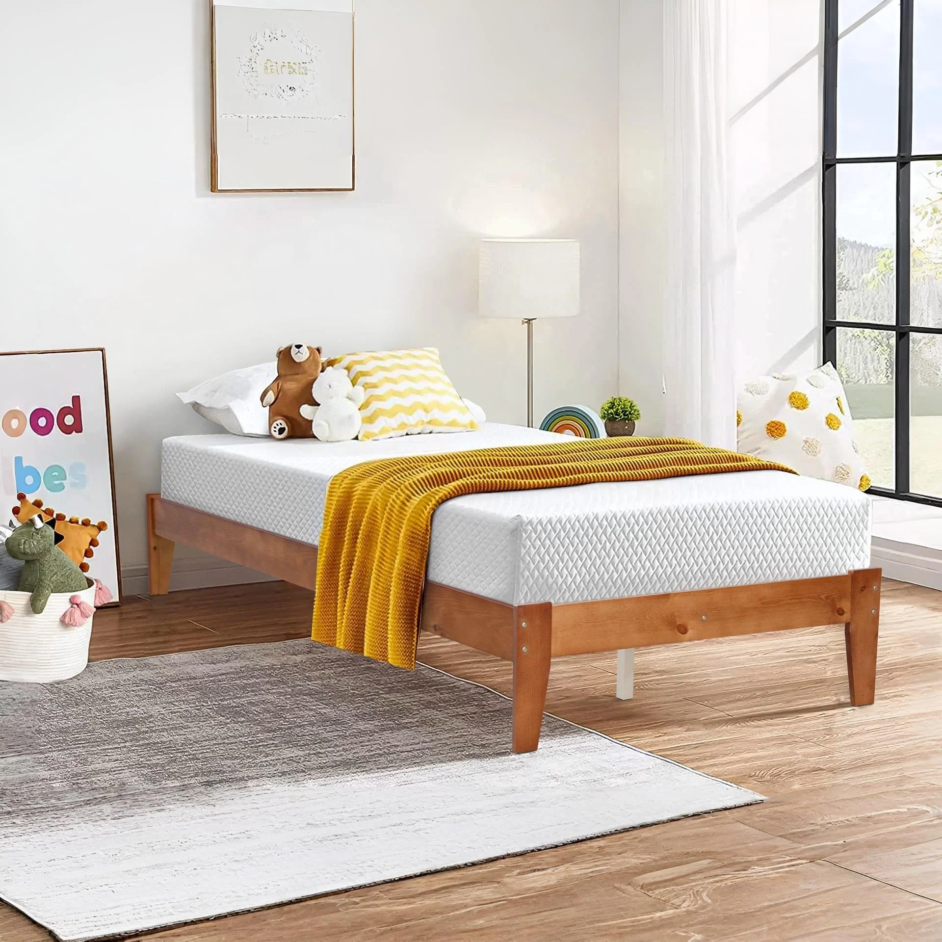 Meri King Single Wooden Bed Frame - Oak - Image 6