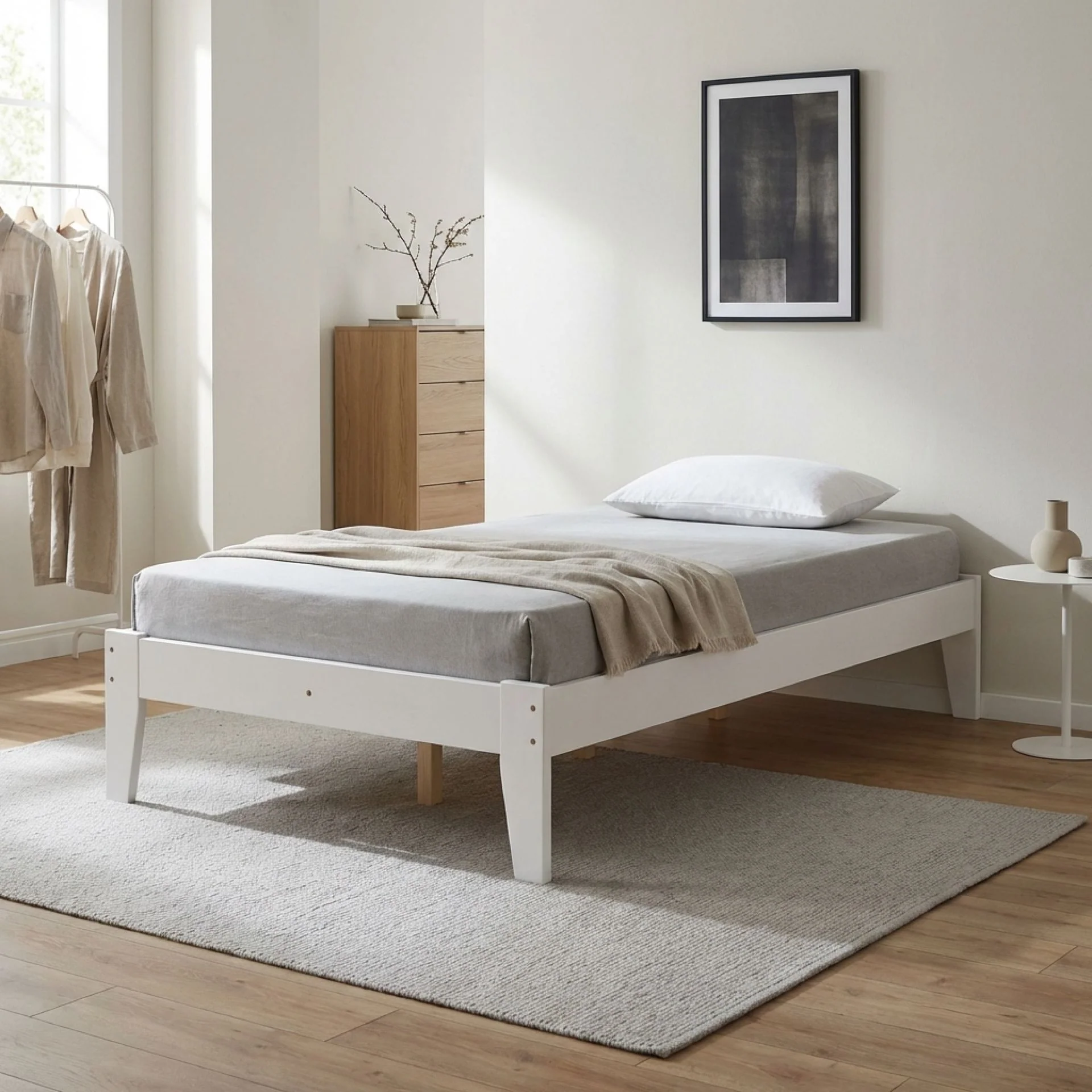 Meri King Single Wooden Bed Frame - White - Image 3
