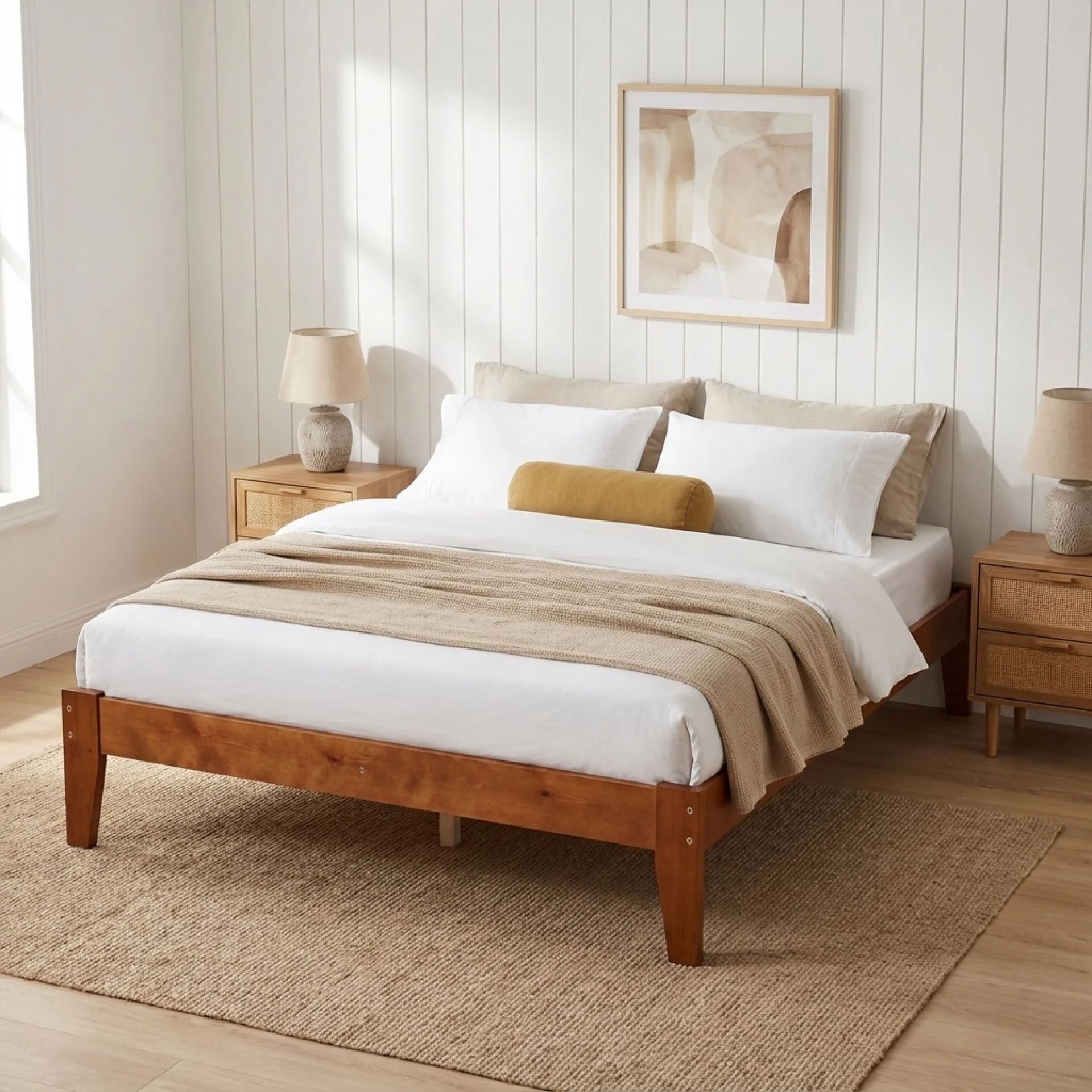 Meri Queen Wooden Bed Frame - Oak - Image 3