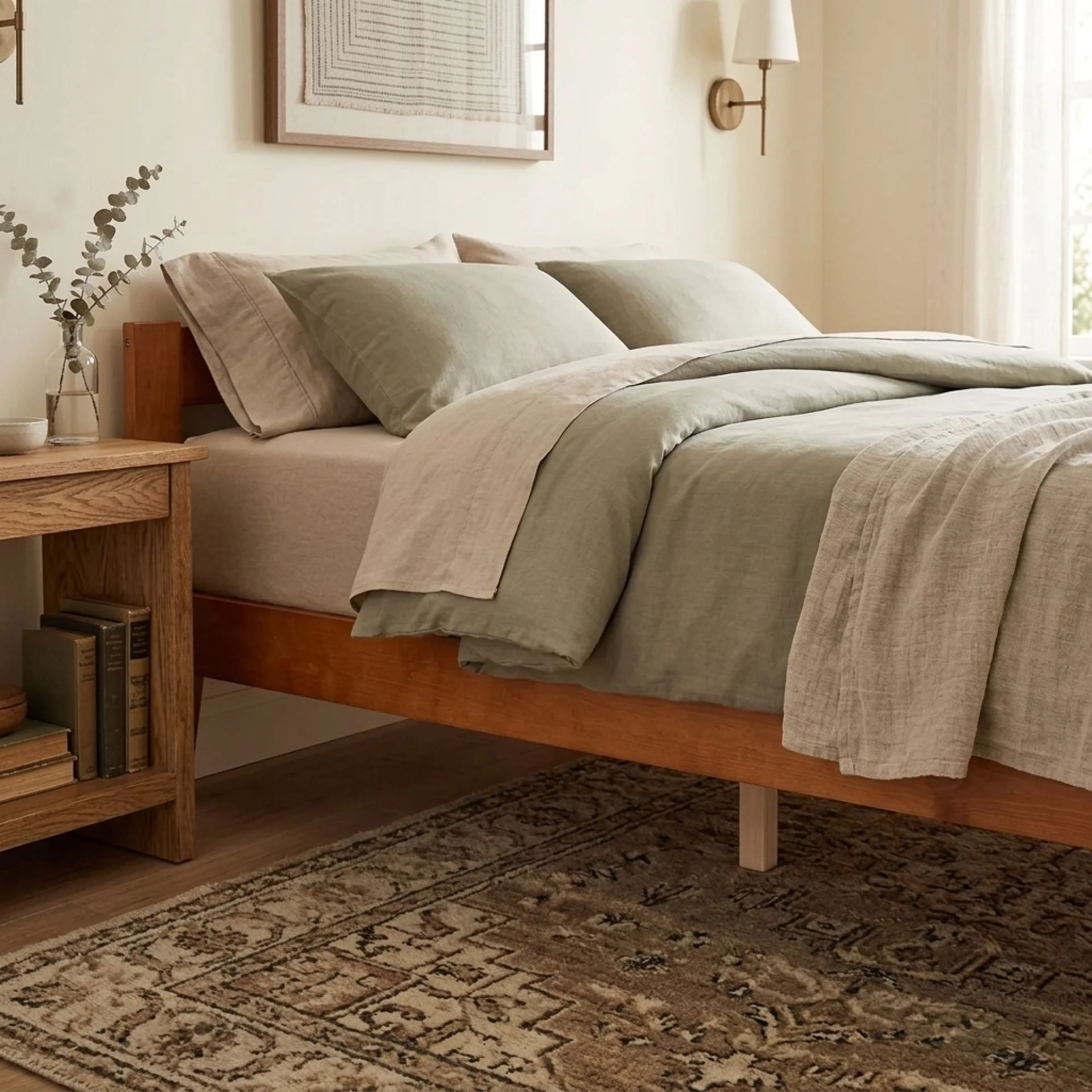 Meri Queen Wooden Bed Frame - Oak - Image 4