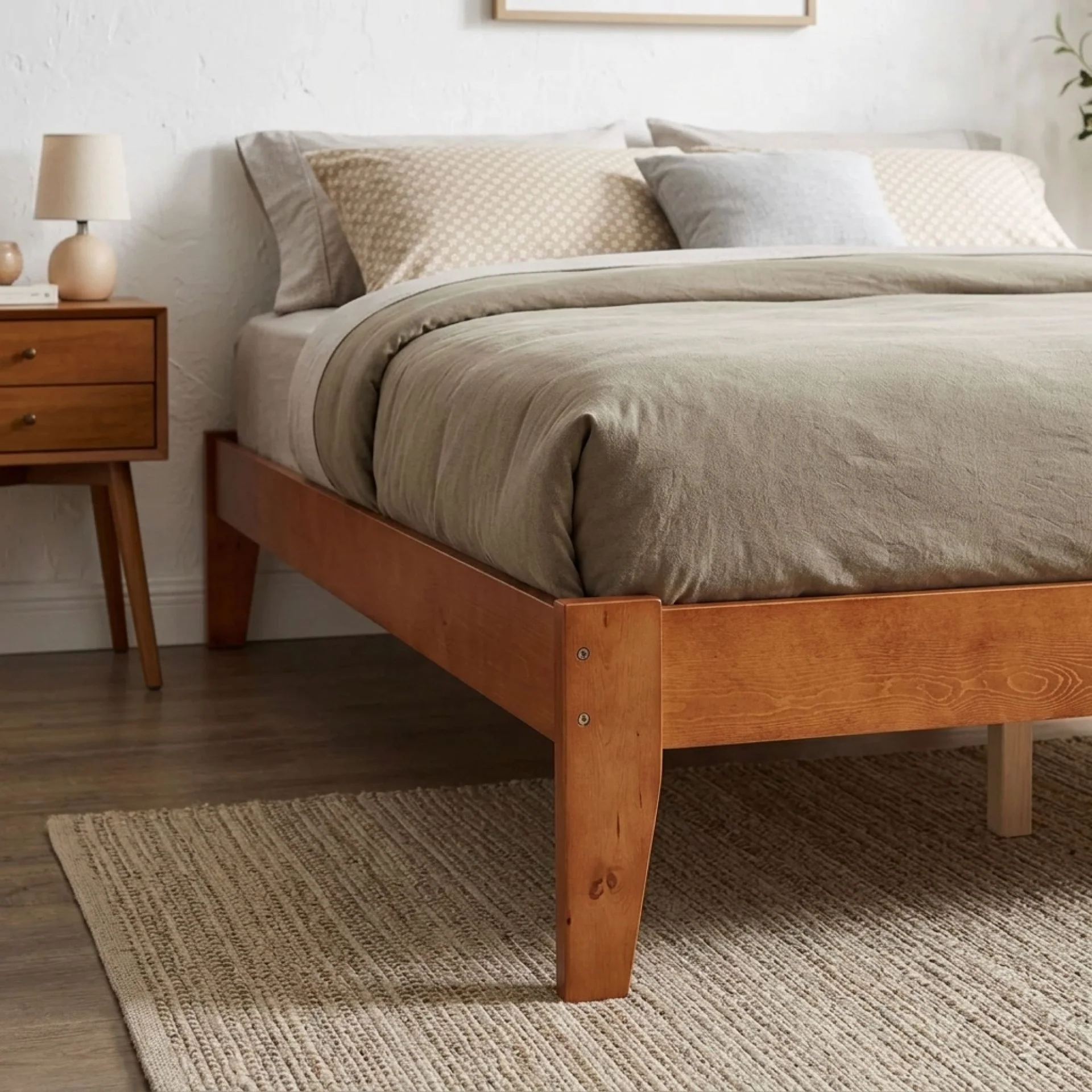 Meri Queen Wooden Bed Frame - Oak - Image 5