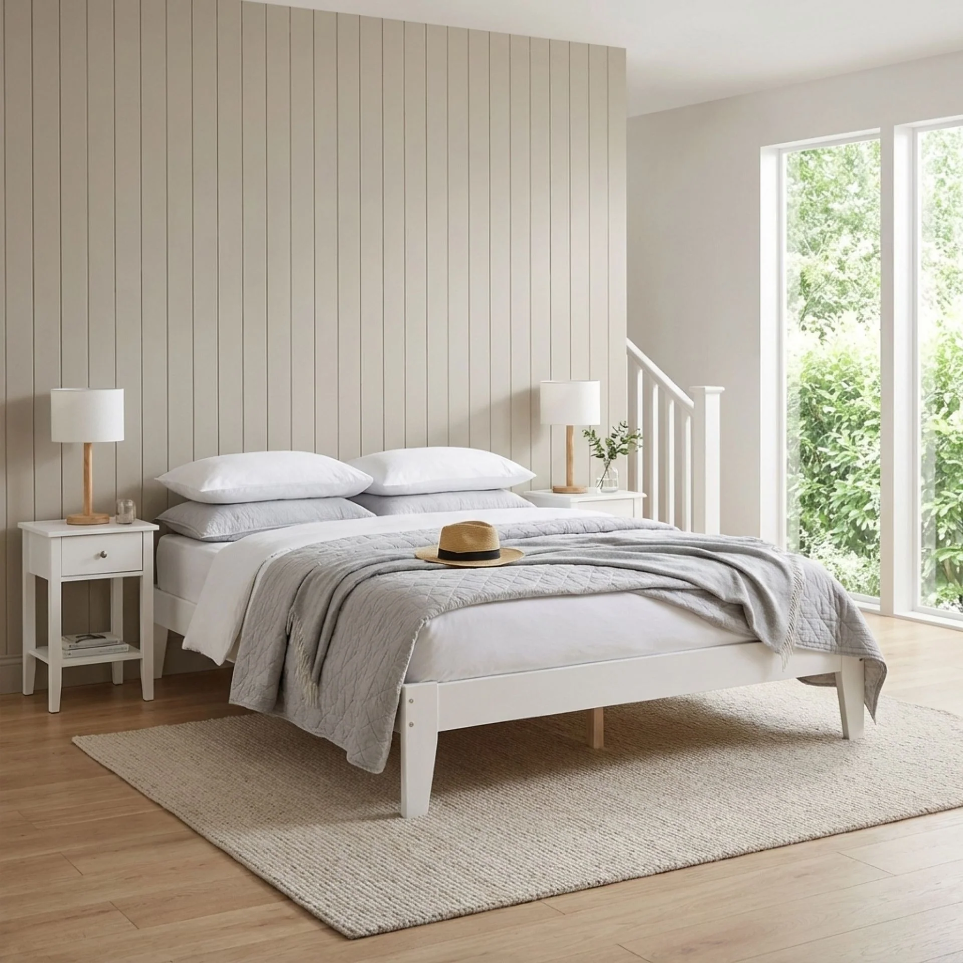 Meri Queen Wooden Bed Frame - White - Image 3