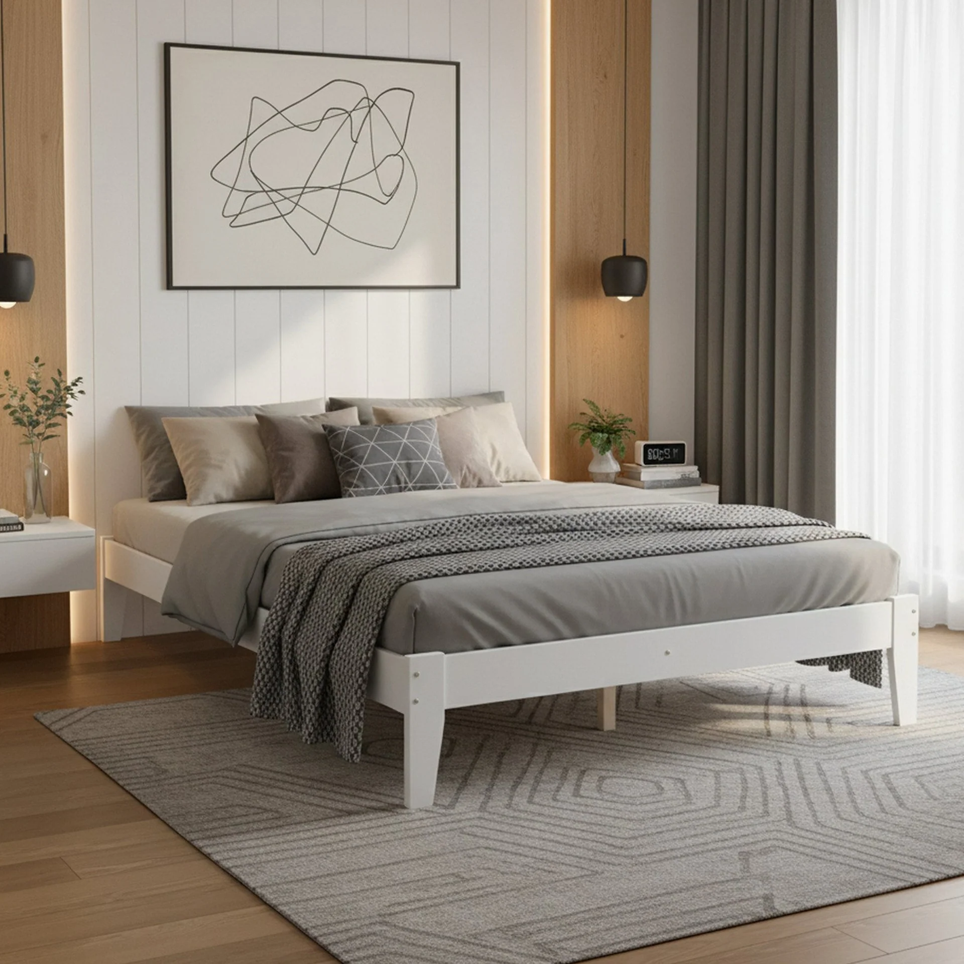 Meri Queen Wooden Bed Frame - White - Image 5