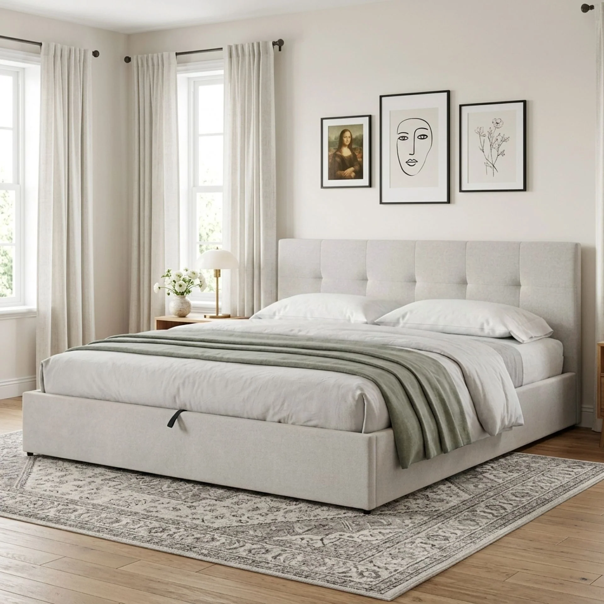 Mero Super King Gas Lift Bed Frame - Linen Beige