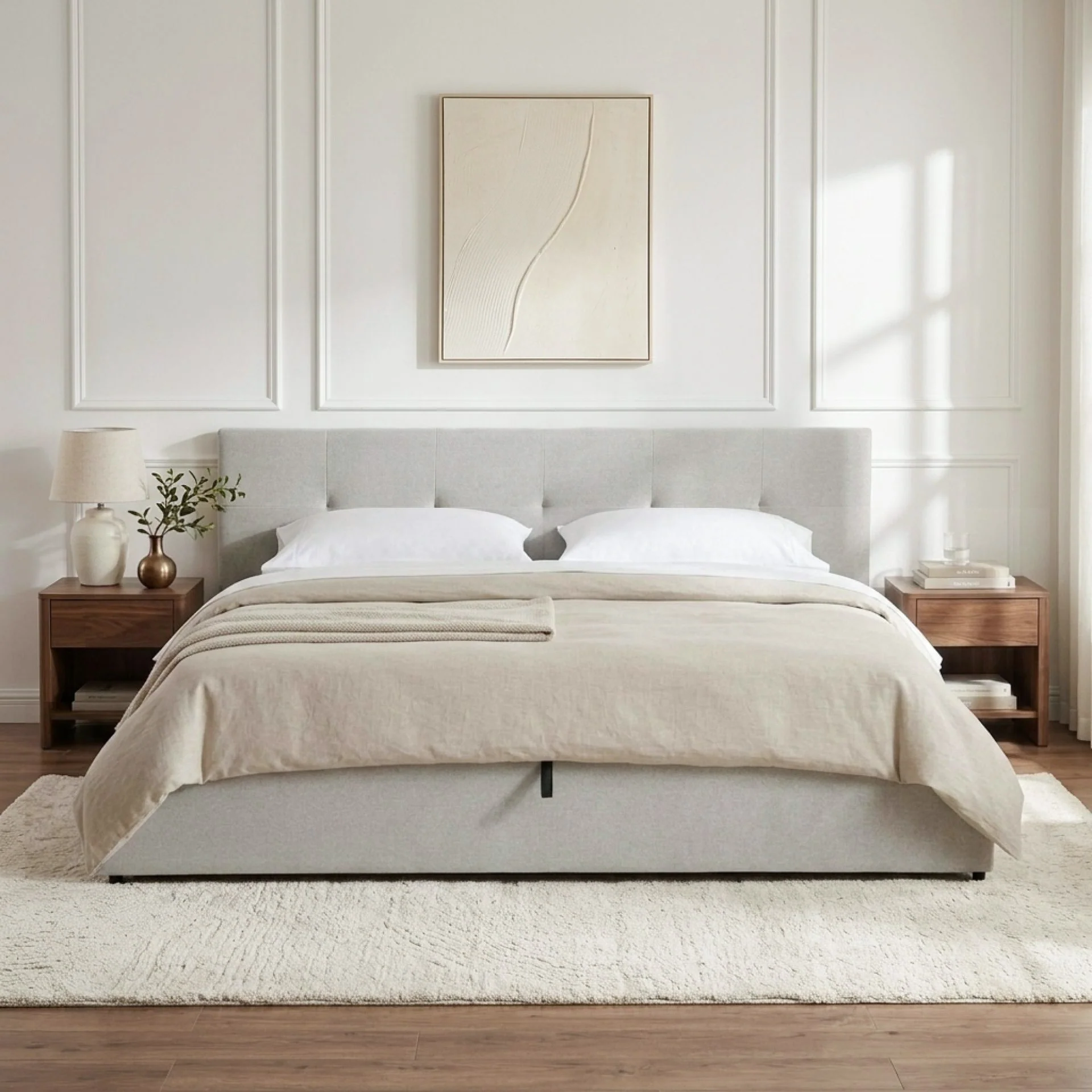 Mero Super King Gas Lift Bed Frame - Linen Beige - Image 3