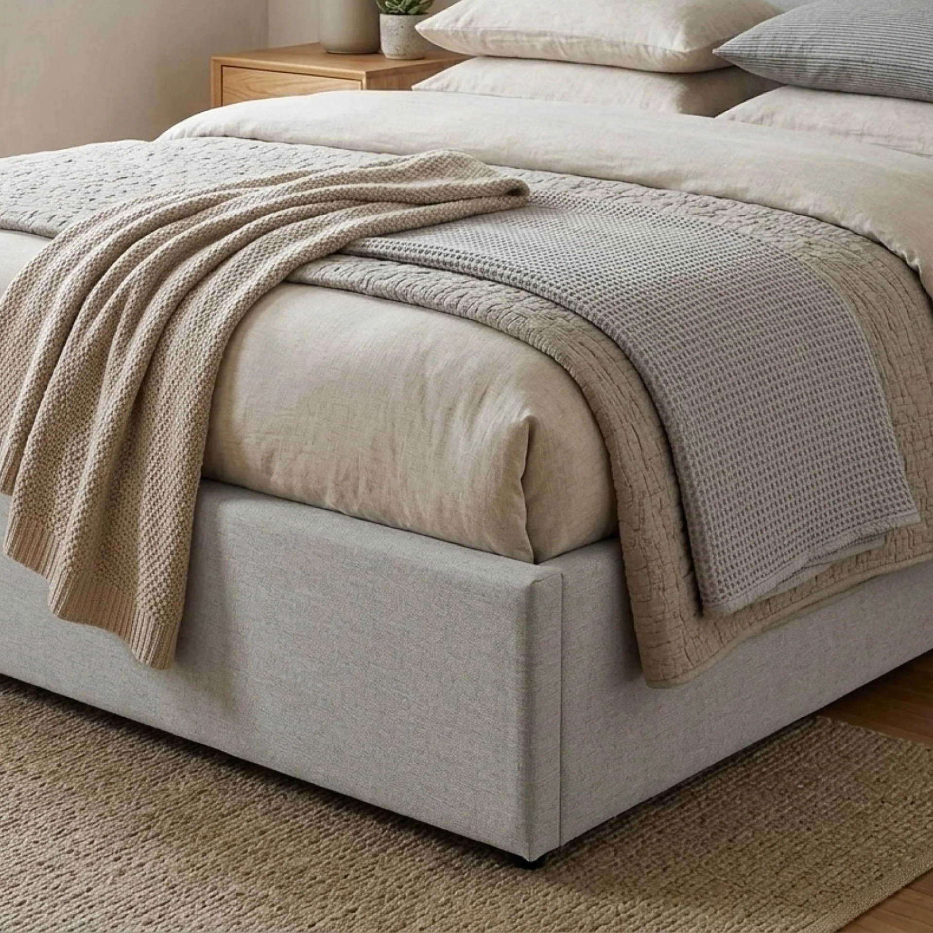 Mero Super King Gas Lift Bed Frame - Linen Beige - Image 6