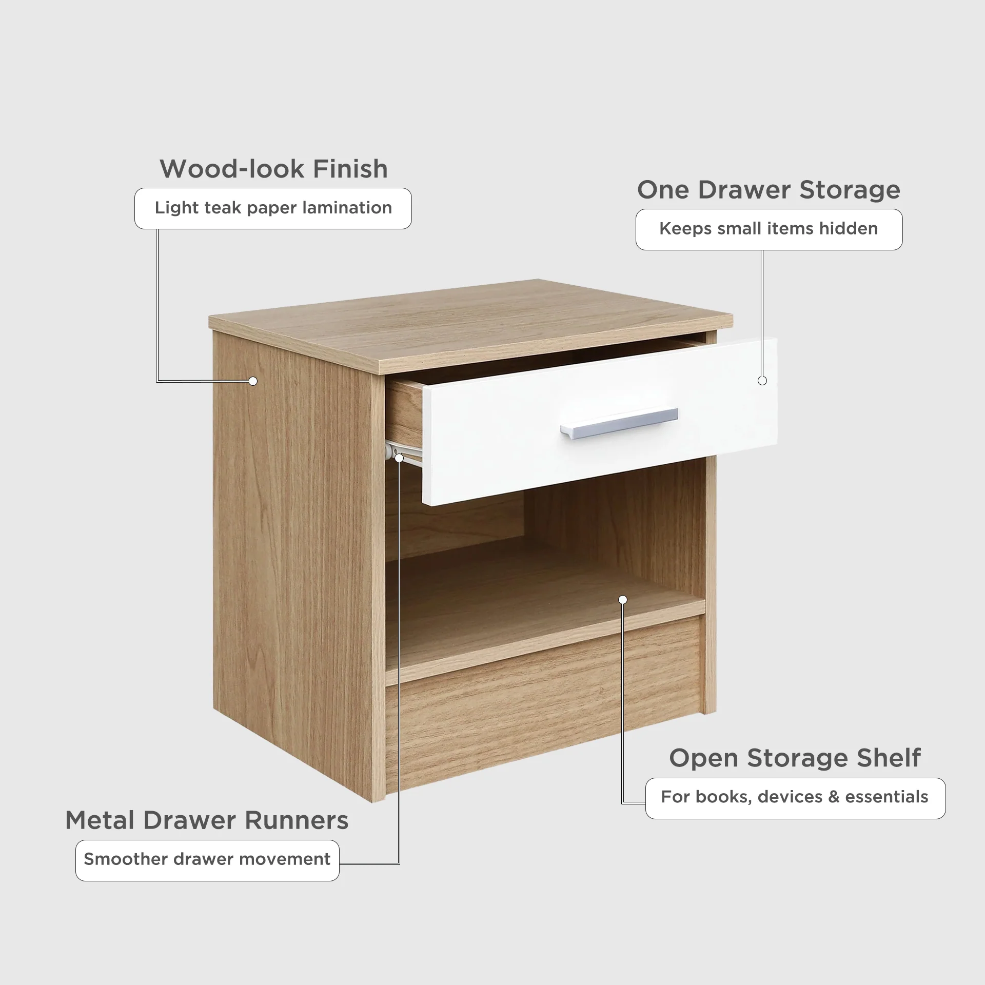 Miller Bedside Table - Light Teak + White - Image 3