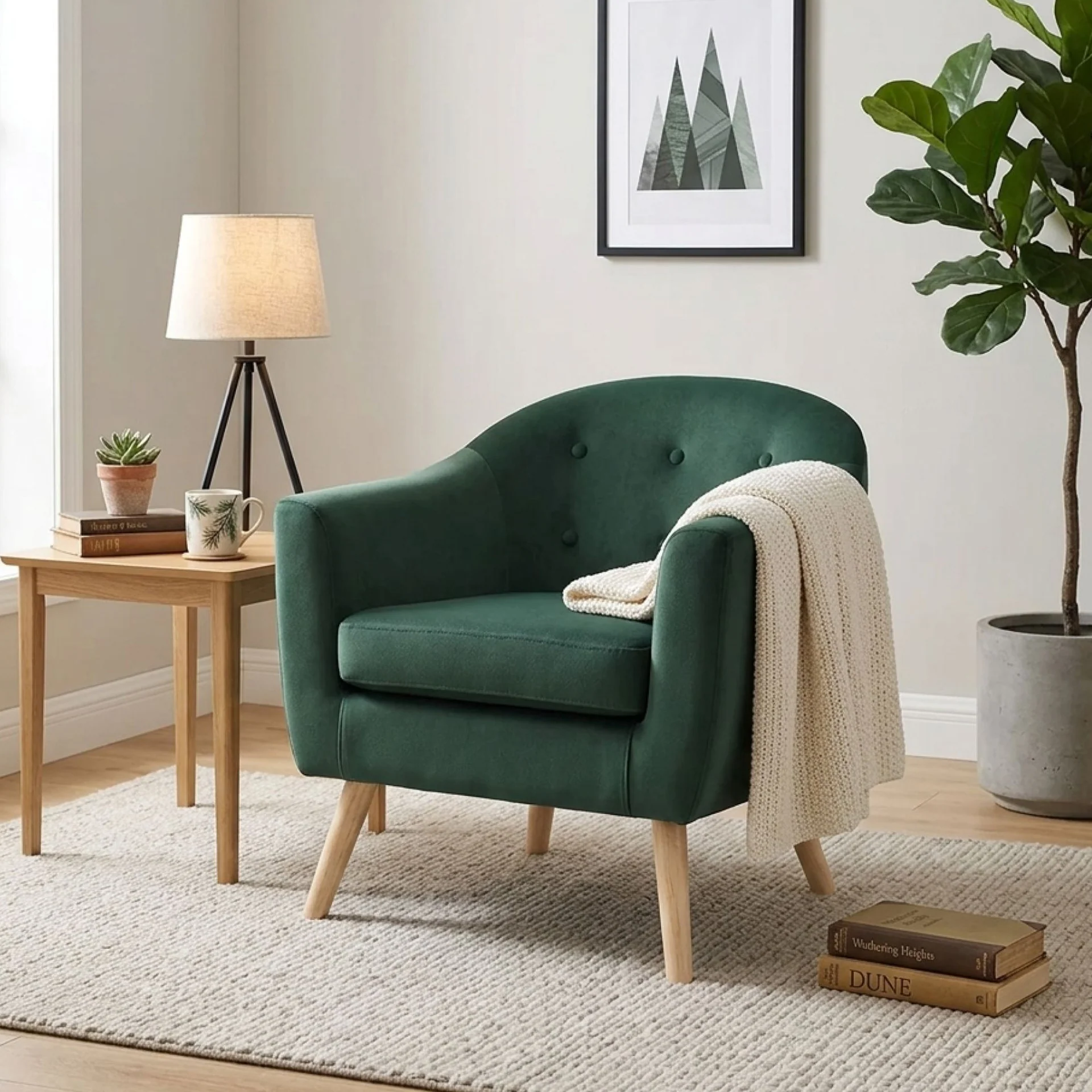 Millo Velvet Armchair - Dark Green