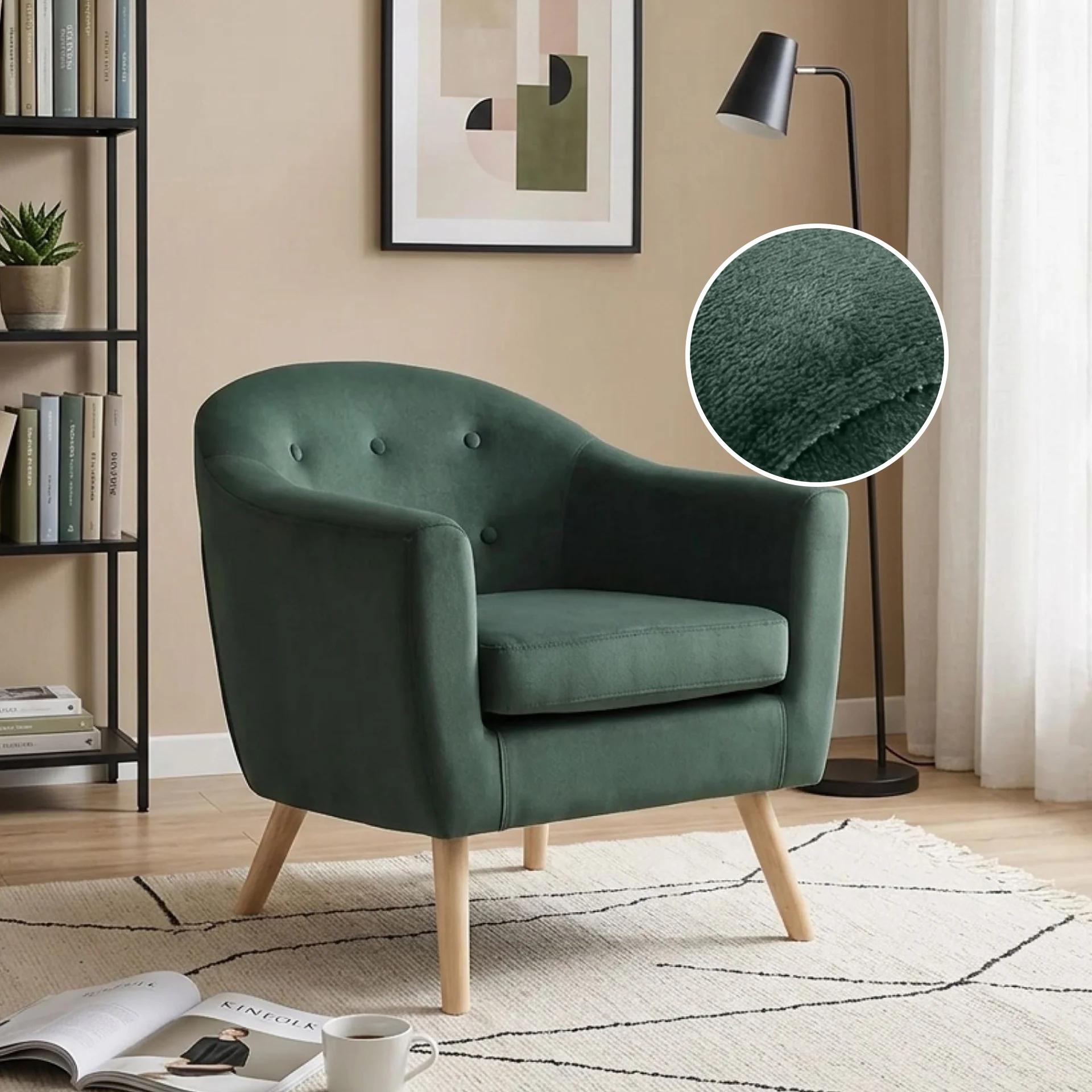 Millo Velvet Armchair - Dark Green - Image 2