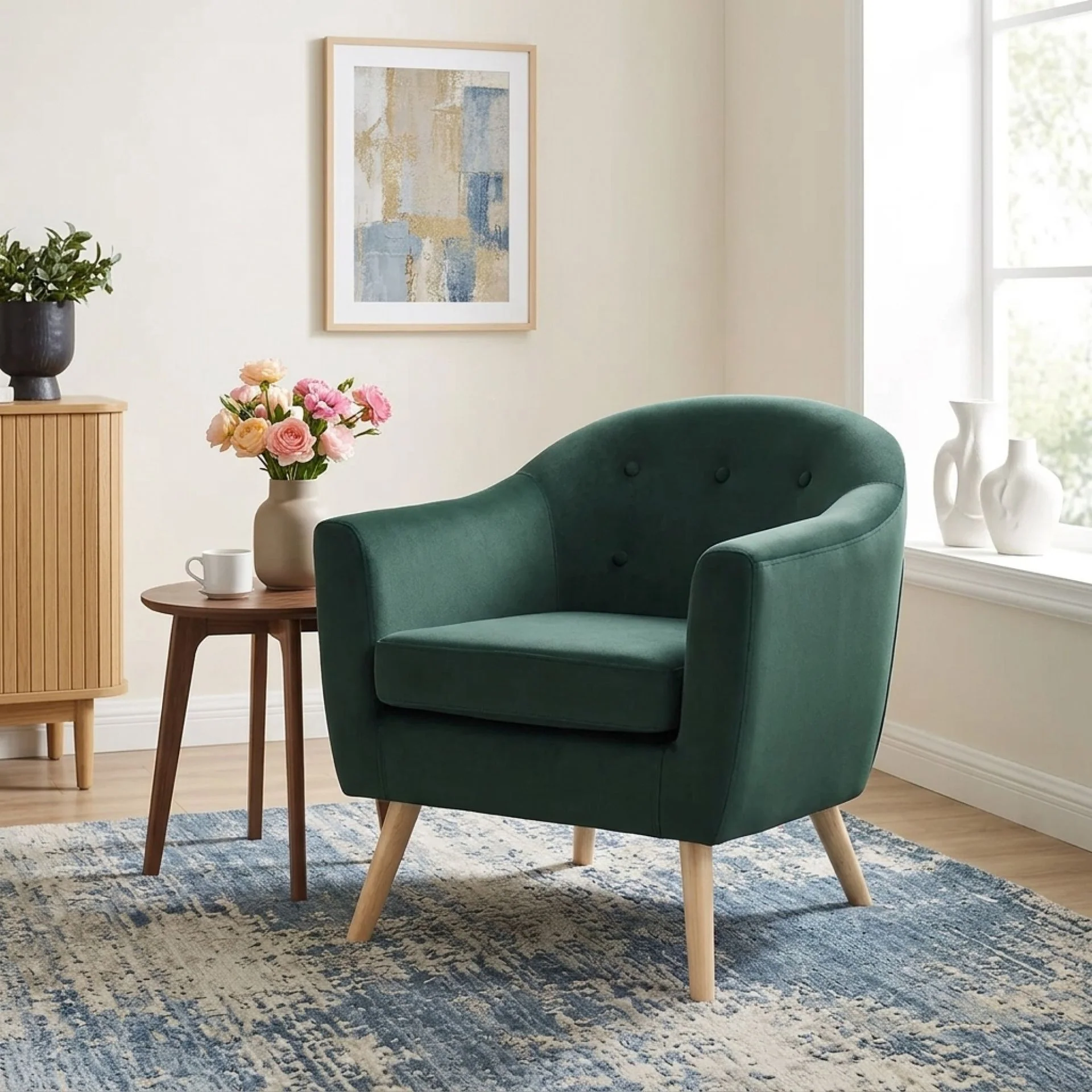 Millo Velvet Armchair - Dark Green - Image 3