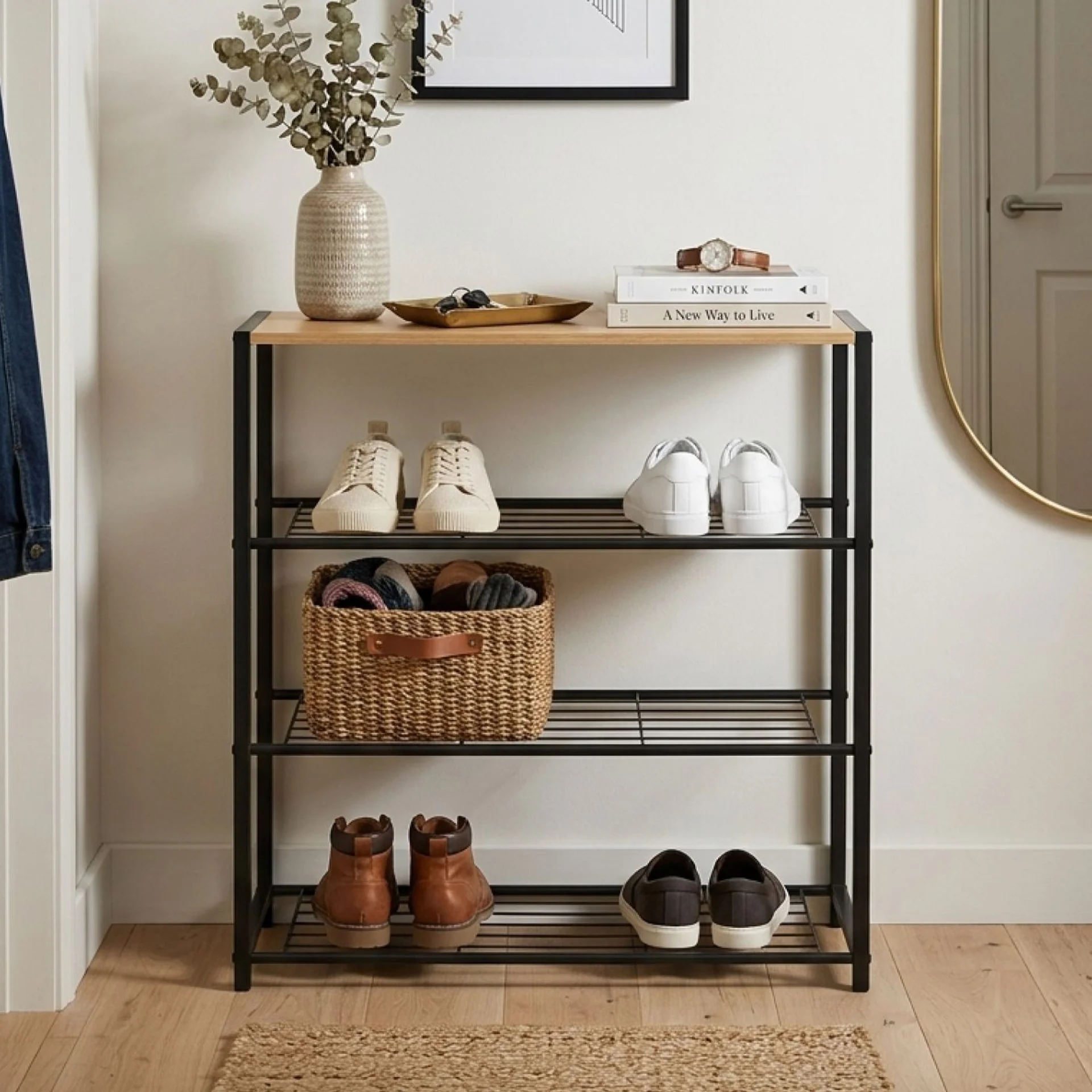 Milton 4 Tier Storage Shelf - Maple + Black - Image 2
