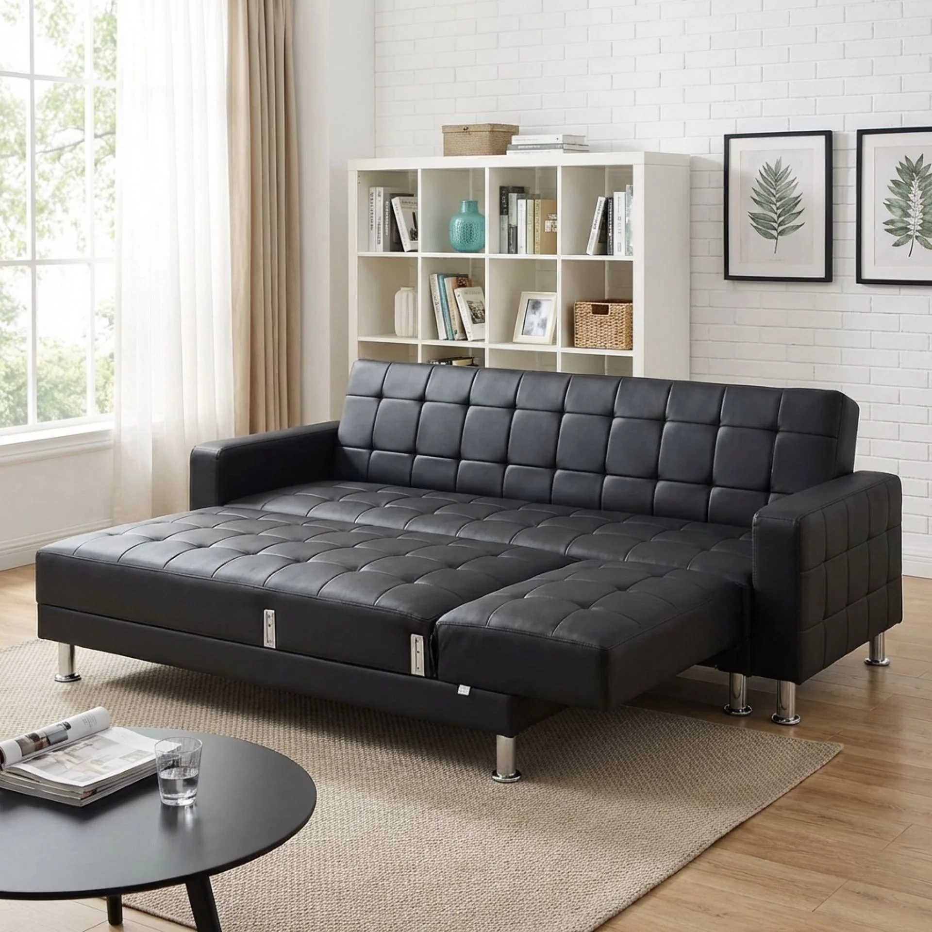 Minnesota Sofa Bed Futon with Chaise - Black - Image 3