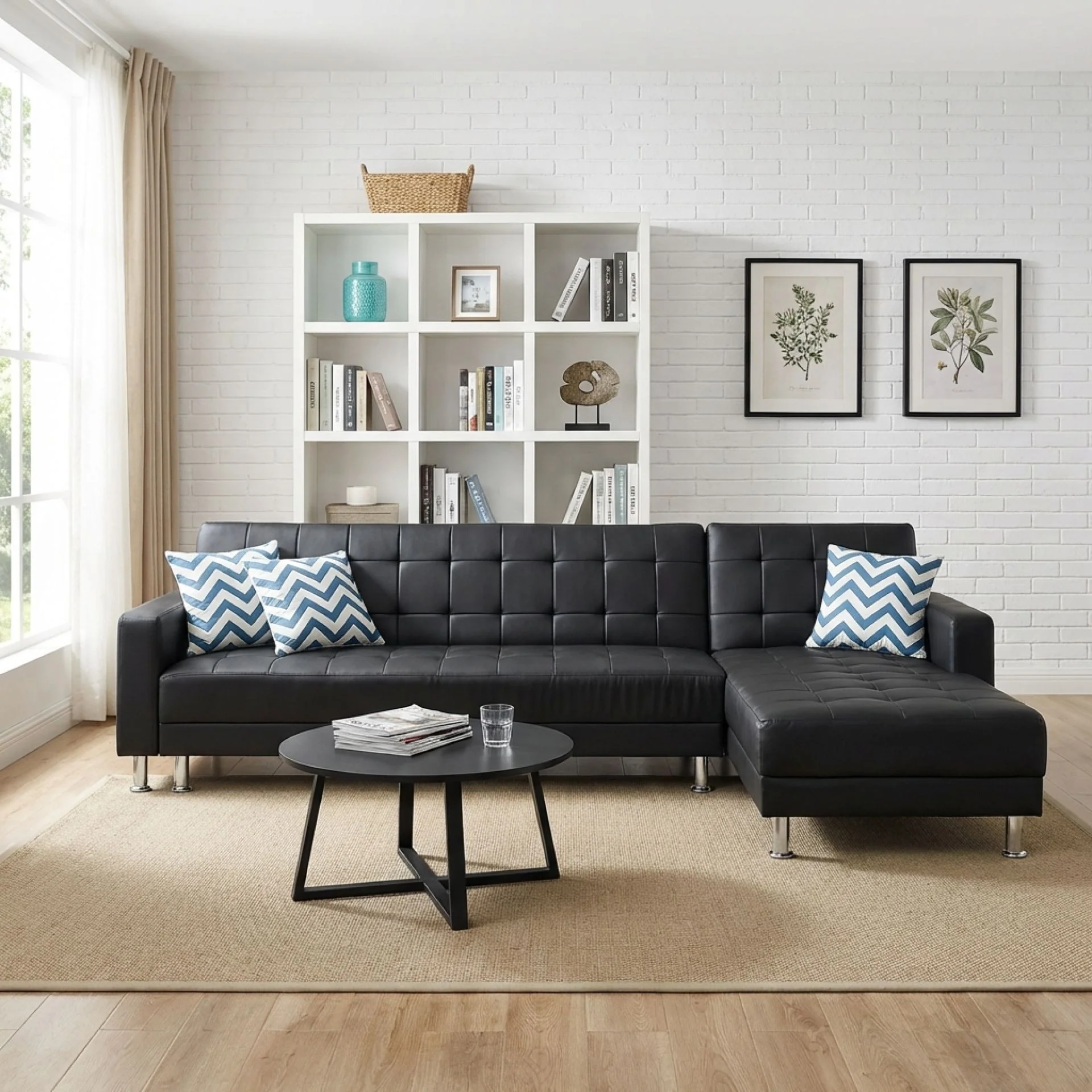 Minnesota Sofa Bed Futon with Chaise - Black - Image 4