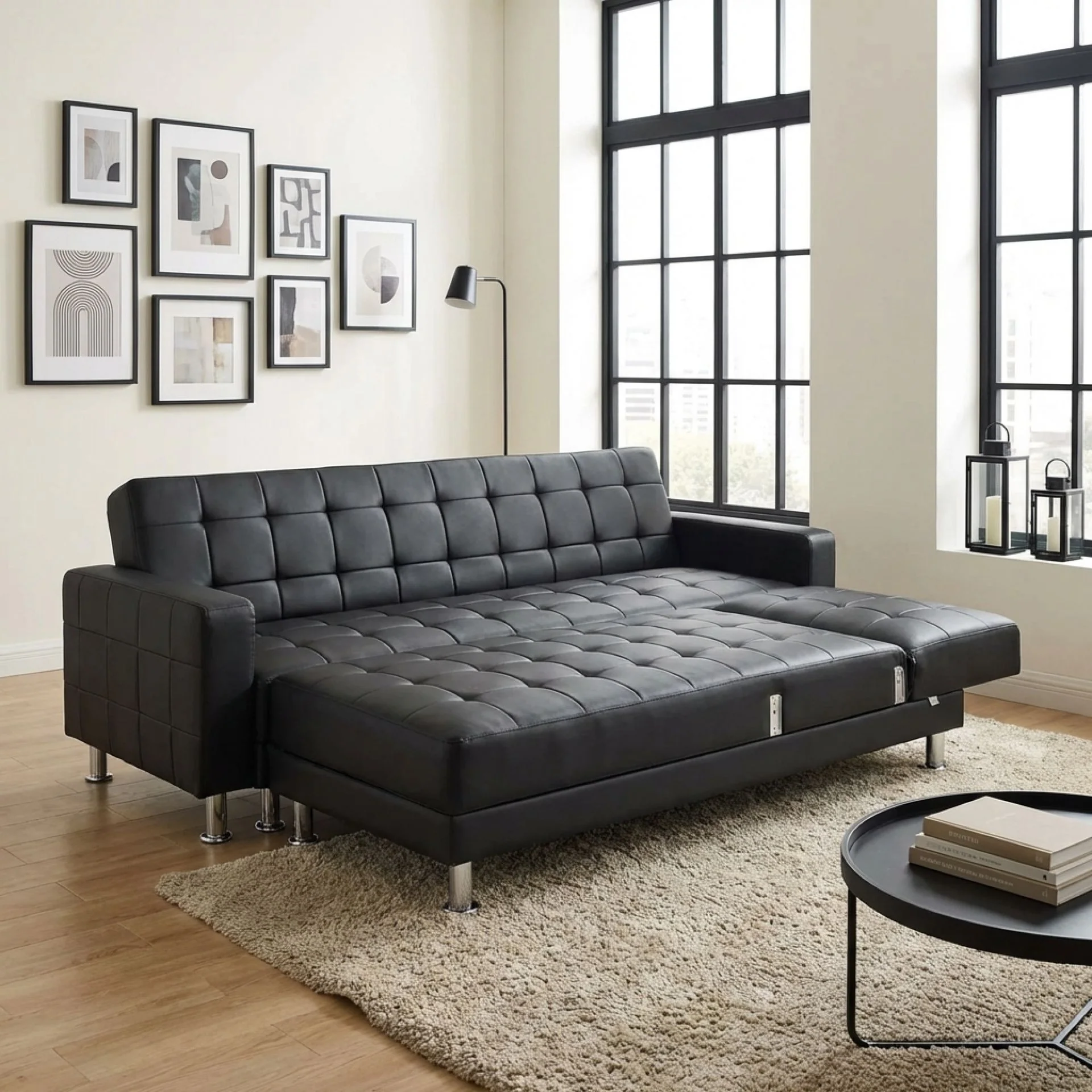 Minnesota Sofa Bed Futon with Chaise - Black - Image 5