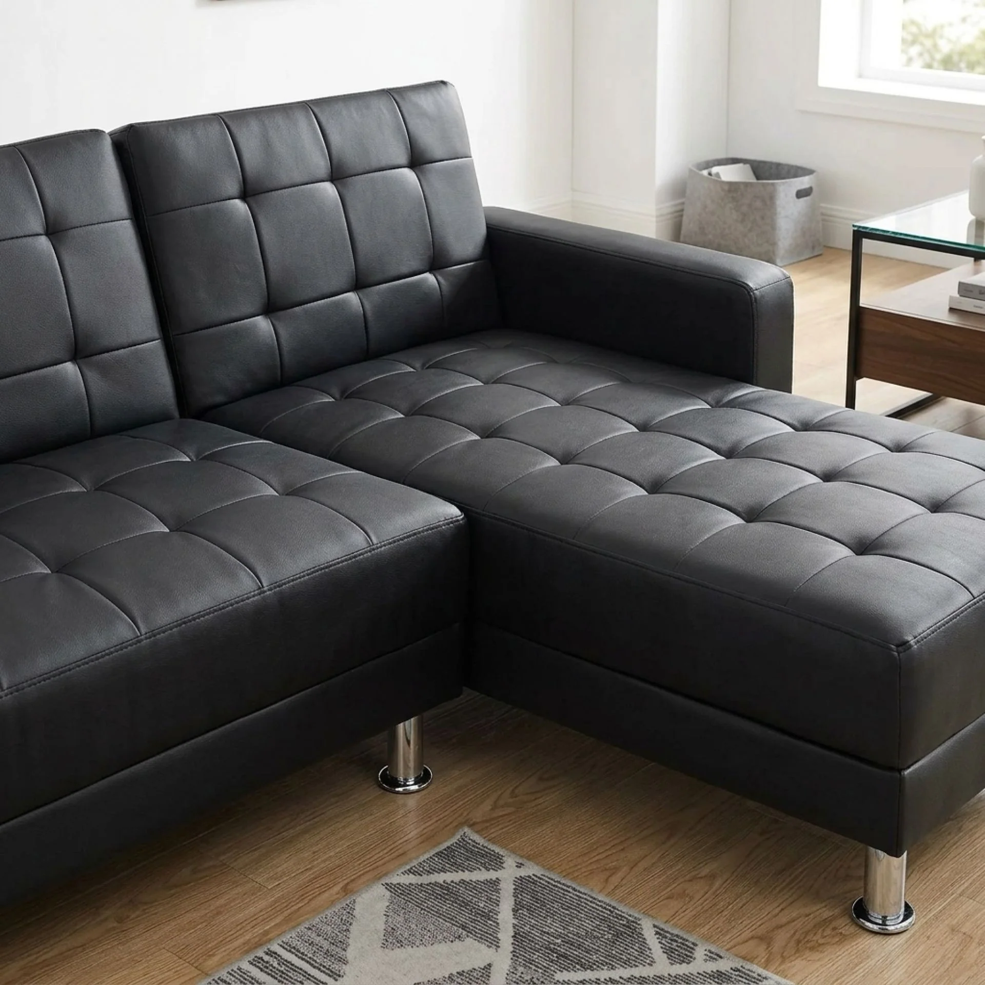 Minnesota Sofa Bed Futon with Chaise - Black - Image 6