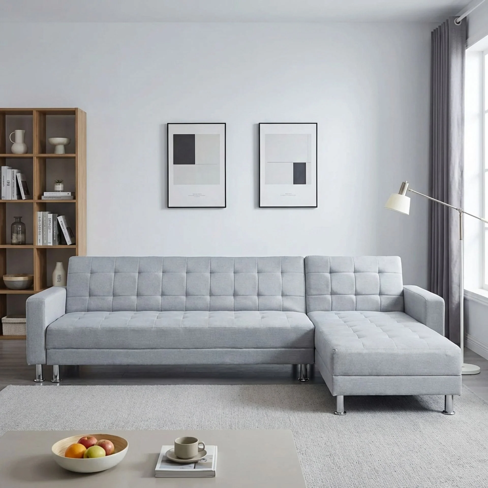 Minnesota 5 Seater Sofa Bed Futon with Chaise - Grey - Image 3