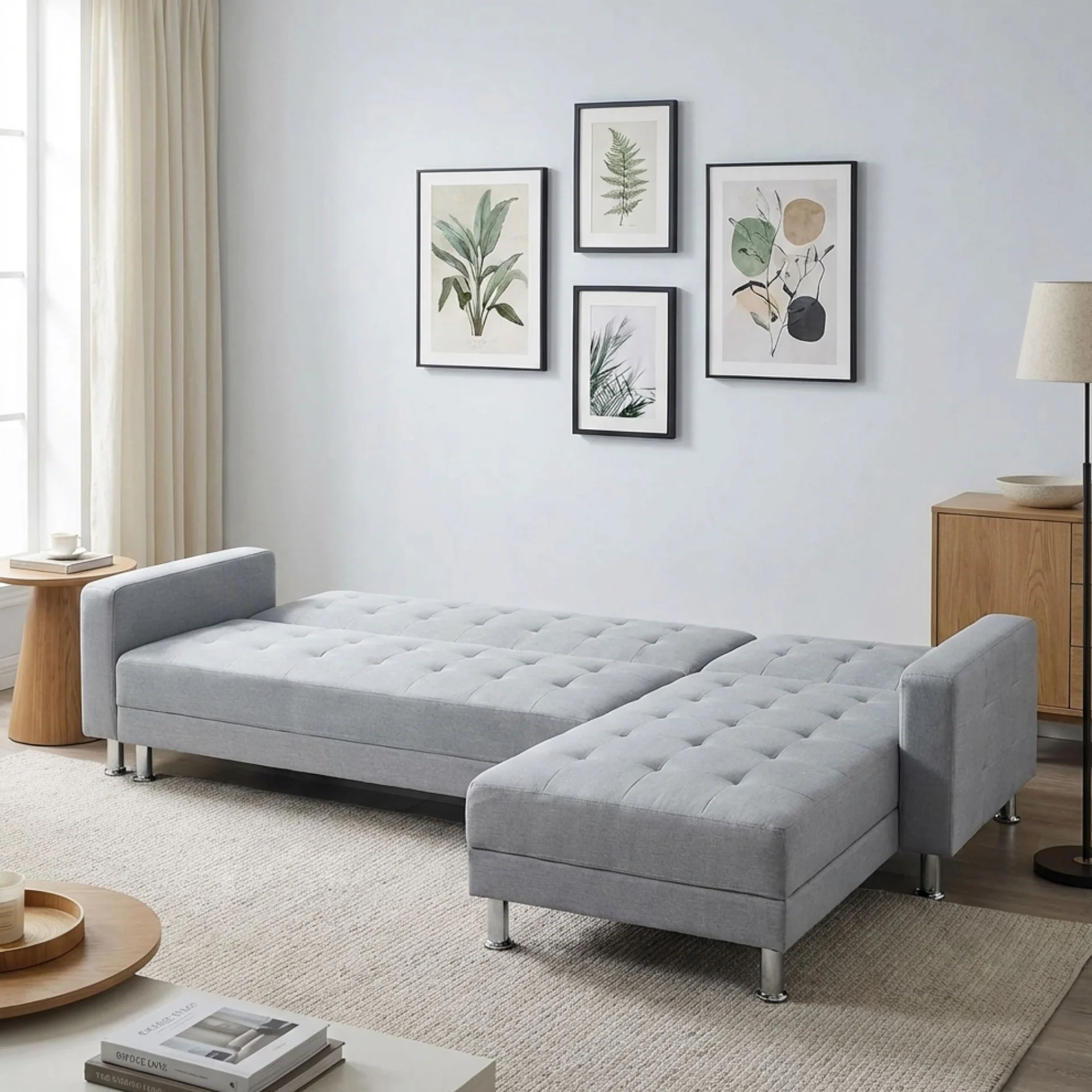 Minnesota 5 Seater Sofa Bed Futon with Chaise - Grey - Image 4