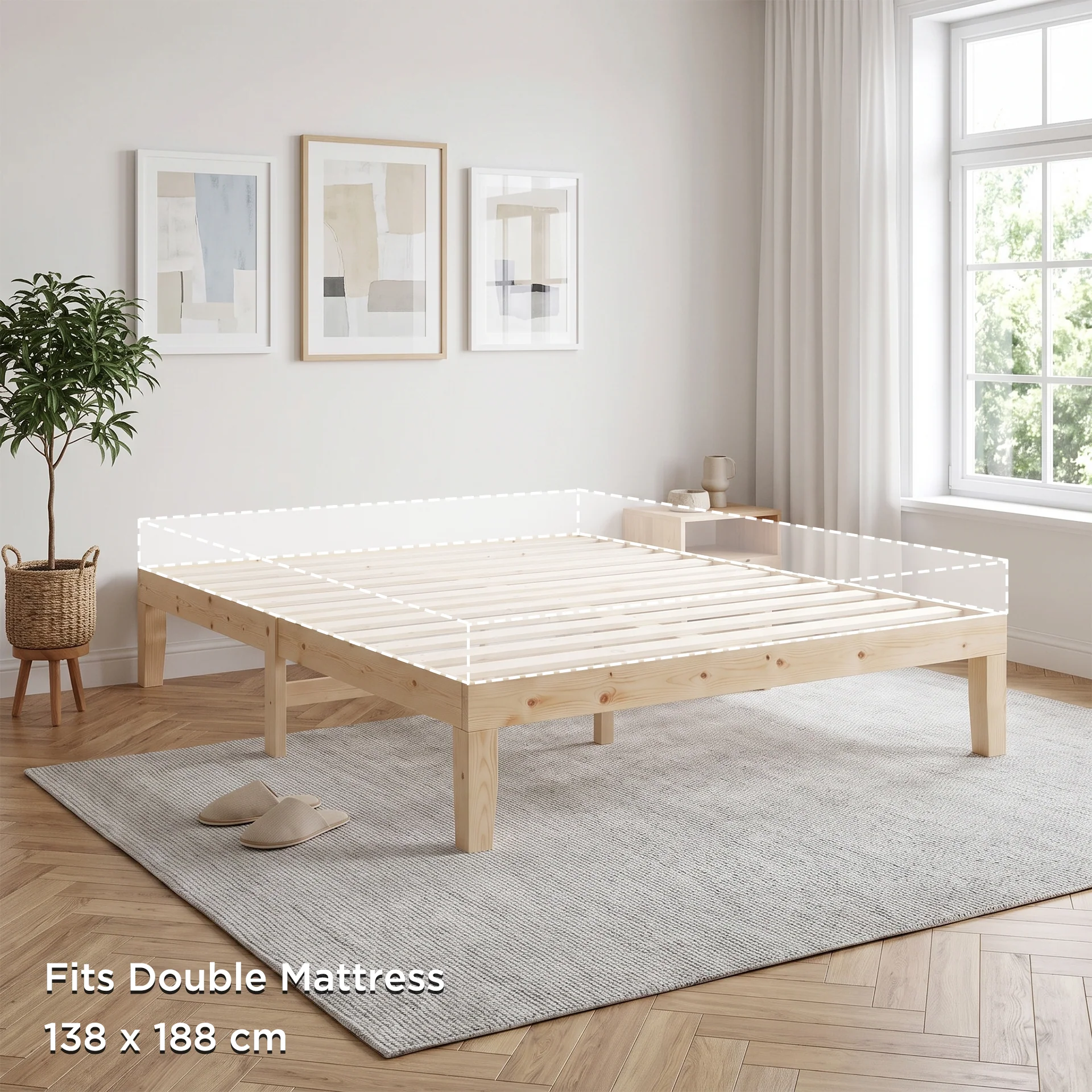 Miro Double Wooden Bed Frame - Natural - Image 2
